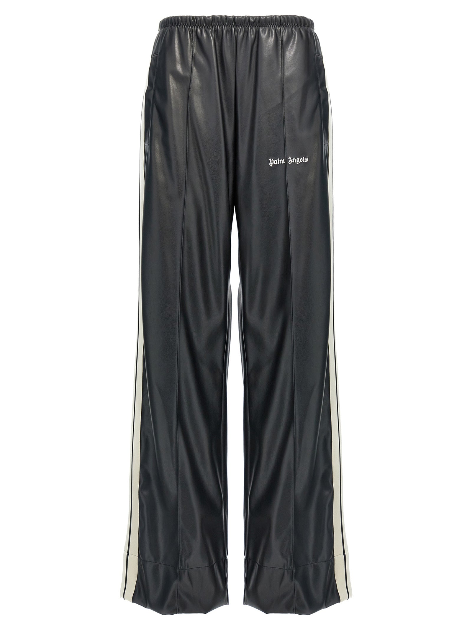 Palm Angels-Leather Effect Track Loose Pantaloni Bianco/Nero-Donna