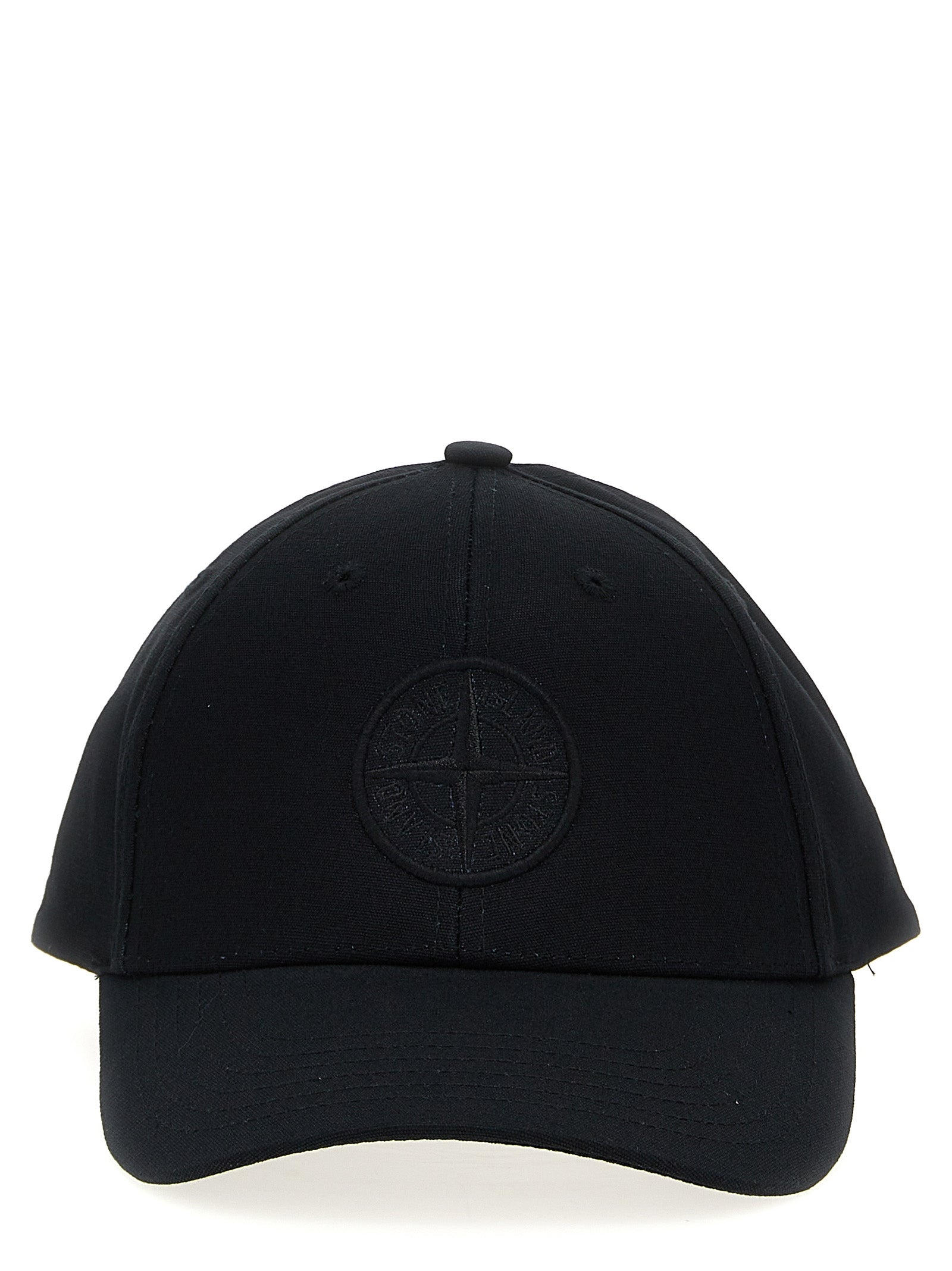 Stone Island-Logo Embroidery Cap Cappelli Nero-Uomo