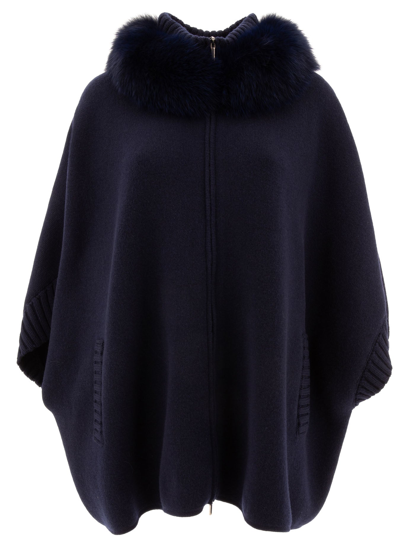 Giovi-Wool And Cashmere Poncho Coats Blu-Donna