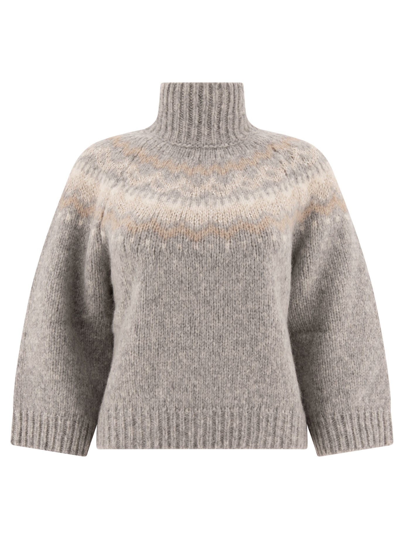 Peserico-Turtleneck Sweater With Sequins Knitwear Grey-Donna