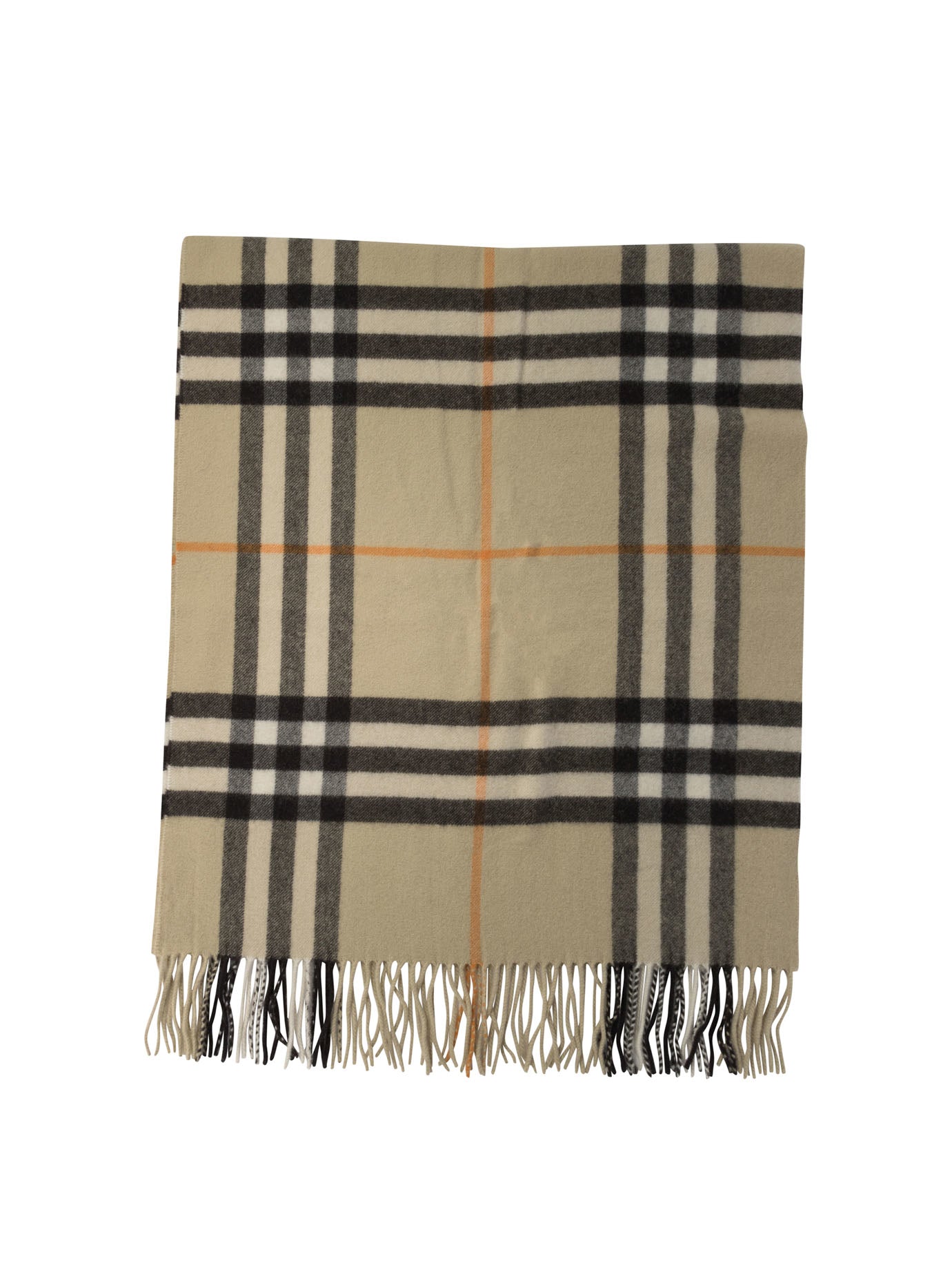 Burberry-Wide Scarf In Cashmere Check Scarves Beige-Donna