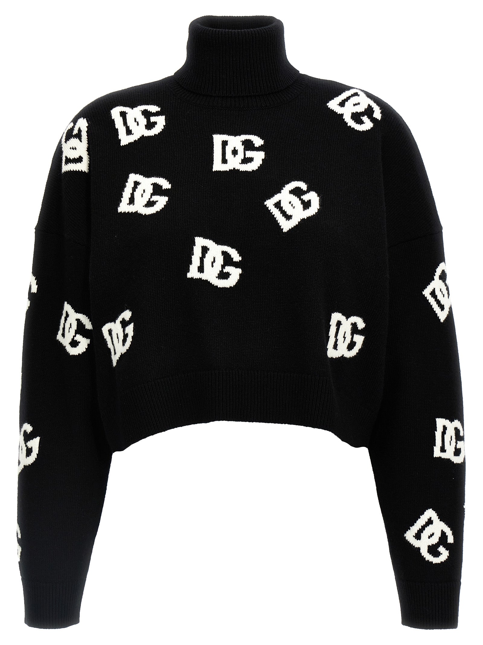 Dolce & Gabbana-Jacqurd Logo Sweater Maglioni Bianco/Nero-Donna