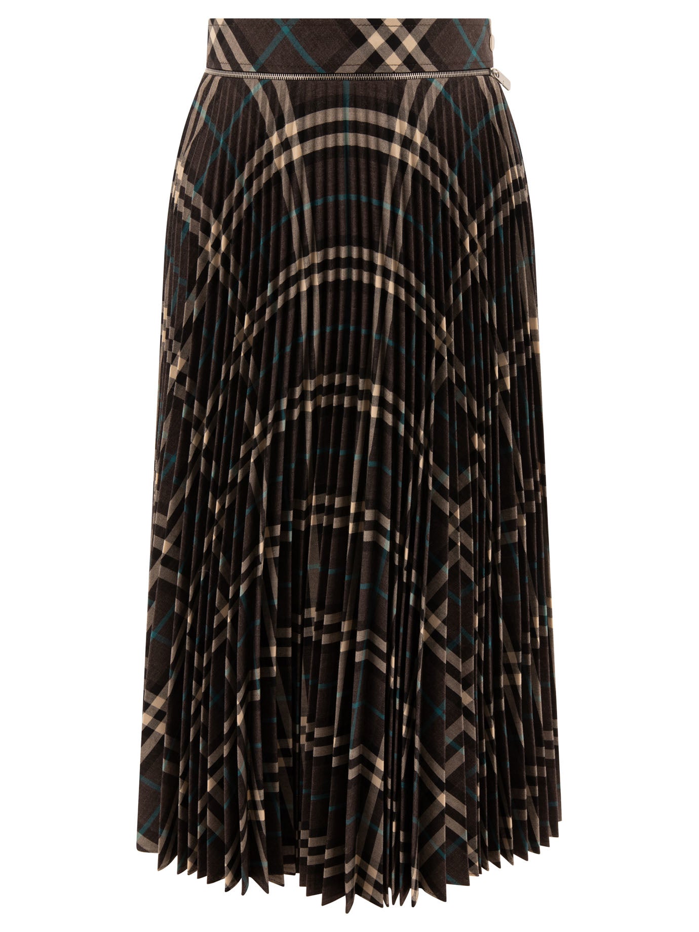 Burberry-Wool Blend Pleated Check Skirt Gonne Grey-Donna