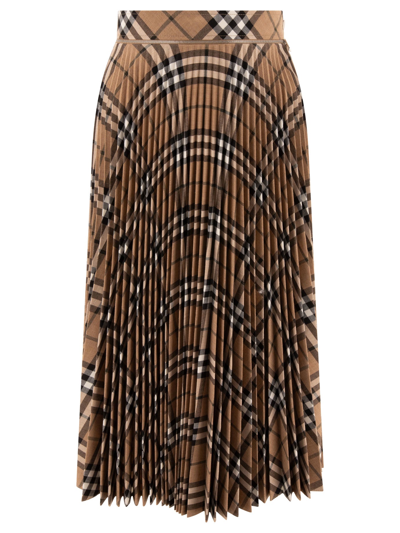 Burberry-Wool Blend Pleated Check Skirt Gonne Beige-Donna