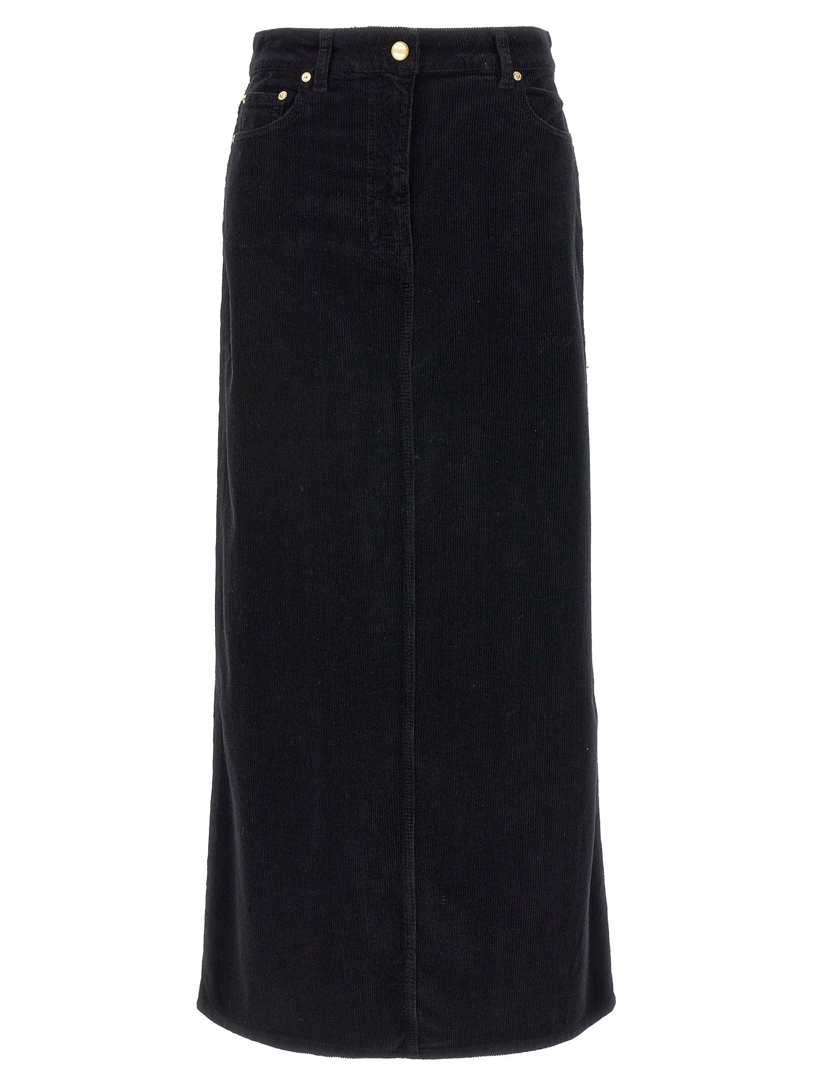 Ganni-Long Velvet Ribbed Skirt Gonne Nero-Donna