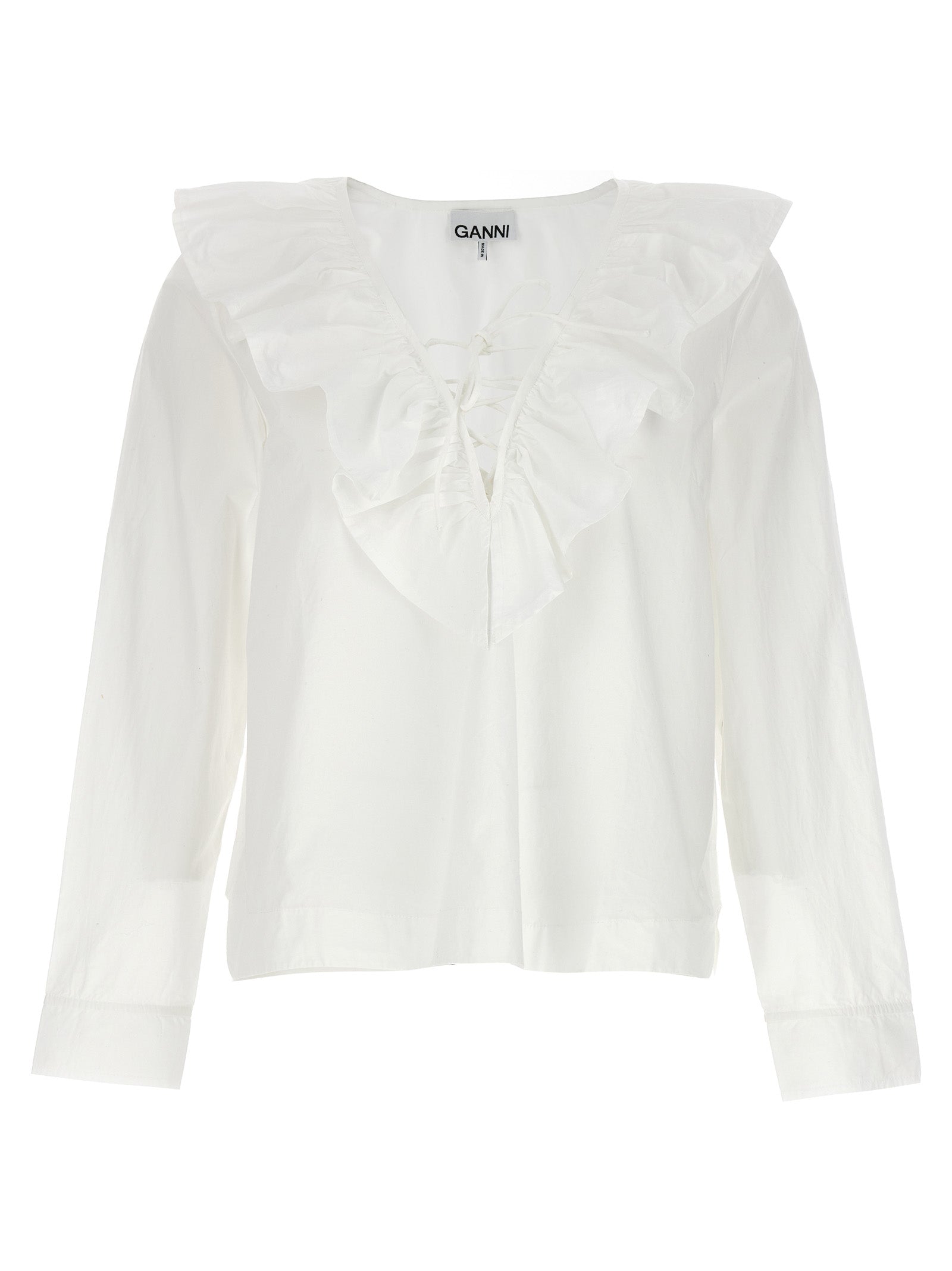 Ganni-Ruffles Shirt Camicie Bianco-Donna