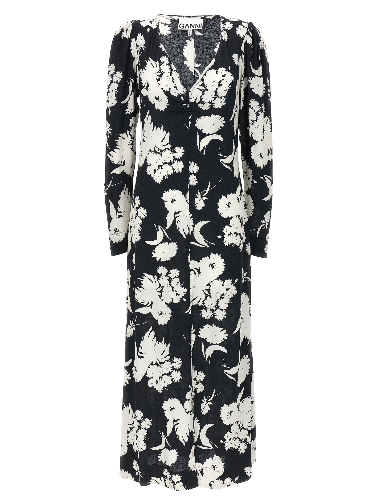 Ganni-Floral Dress Abiti Bianco/Nero-Donna