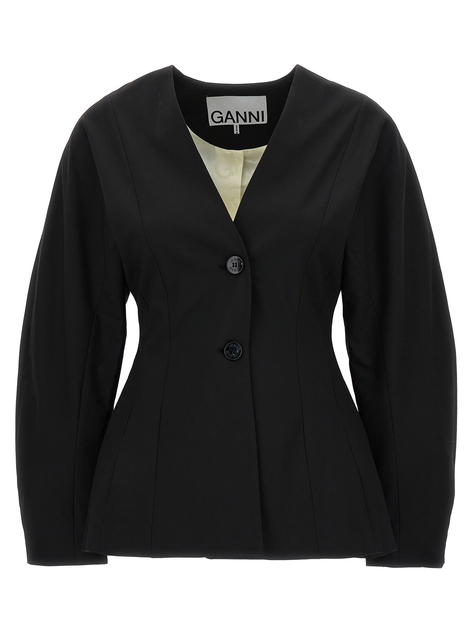 Ganni-Single-Breasted Blazer Blazer And Suits Nero-Donna