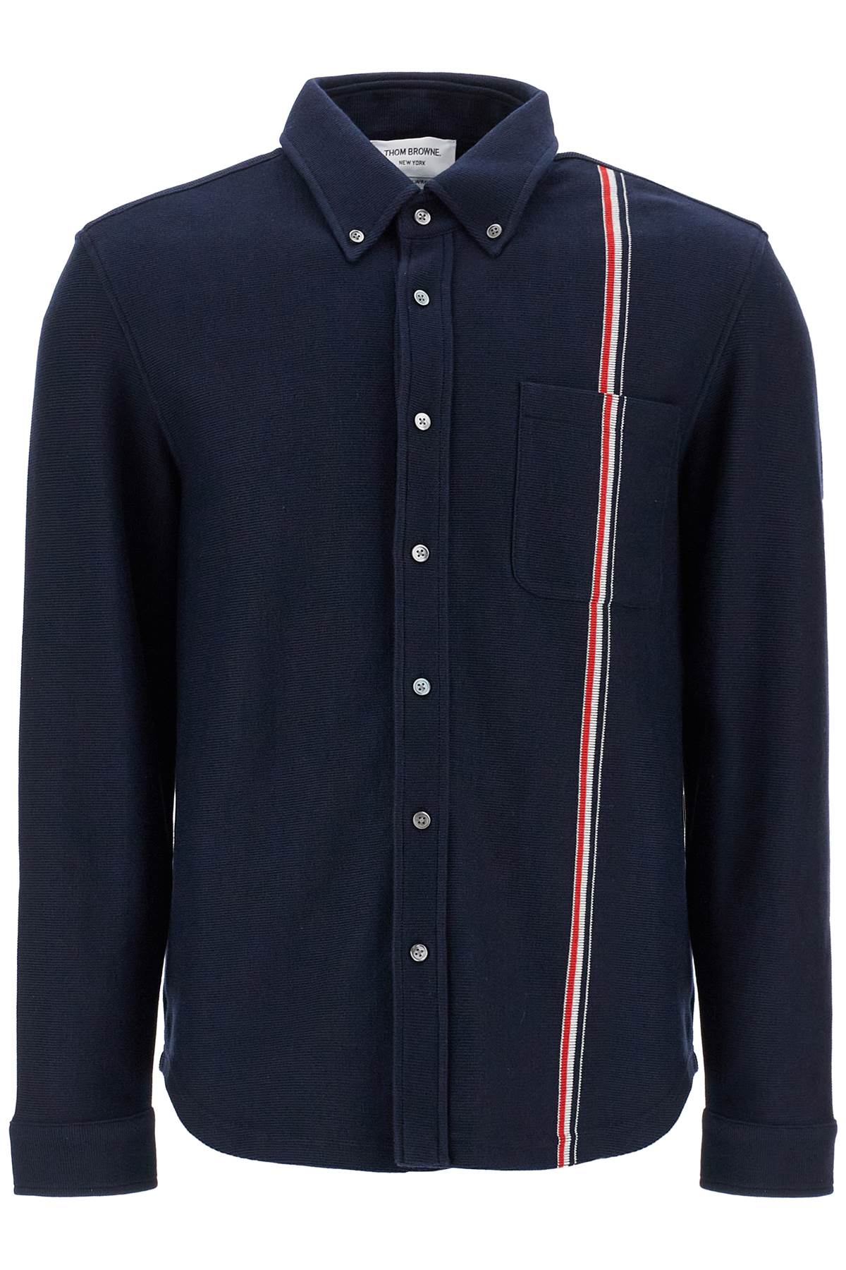 Thom Browne-Overshirt Button Down In Maglia Con Banda Tricolore-Uomo