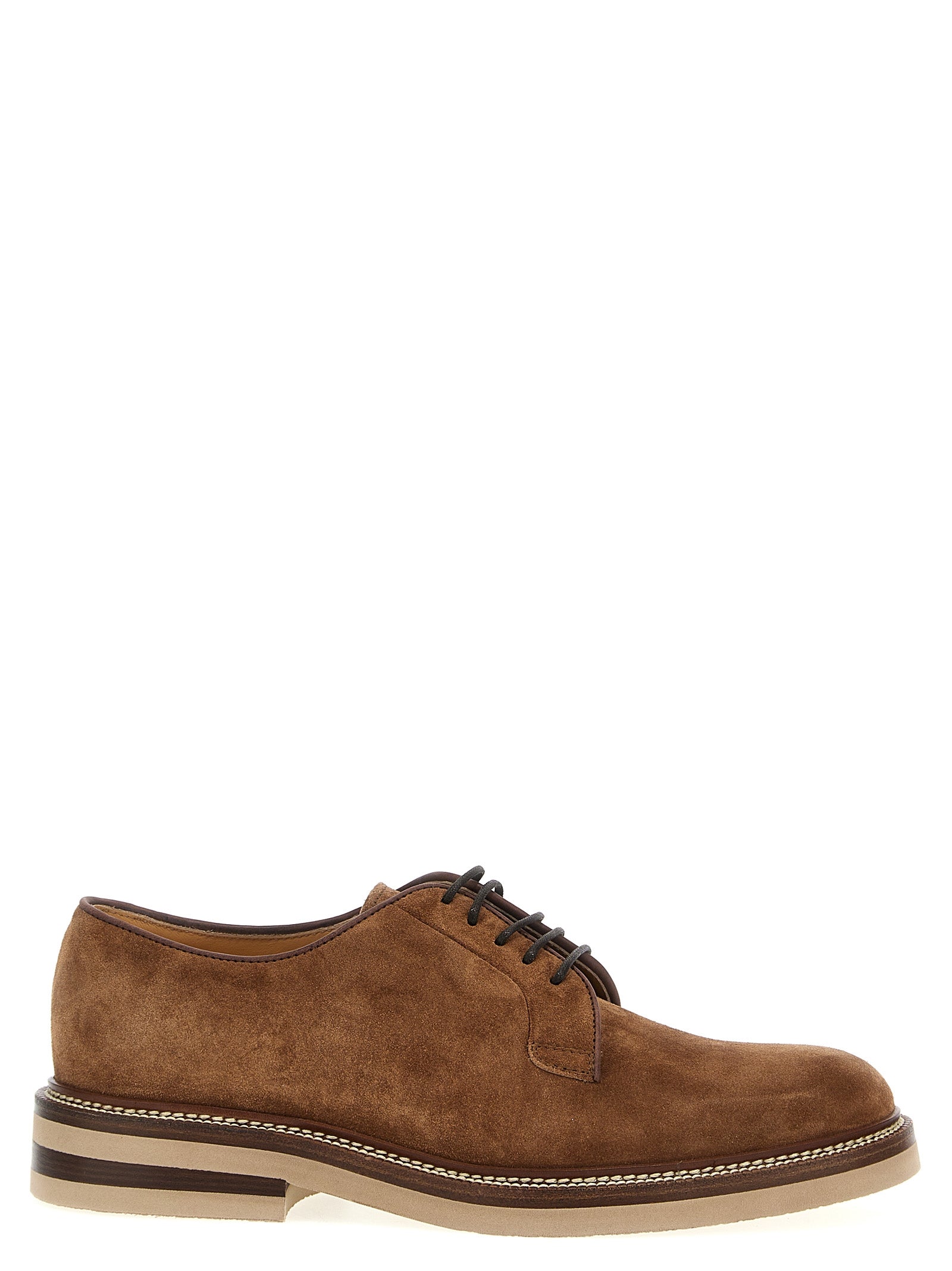 Brunello Cucinelli-Suede Lace Up Stringate Marrone-Uomo