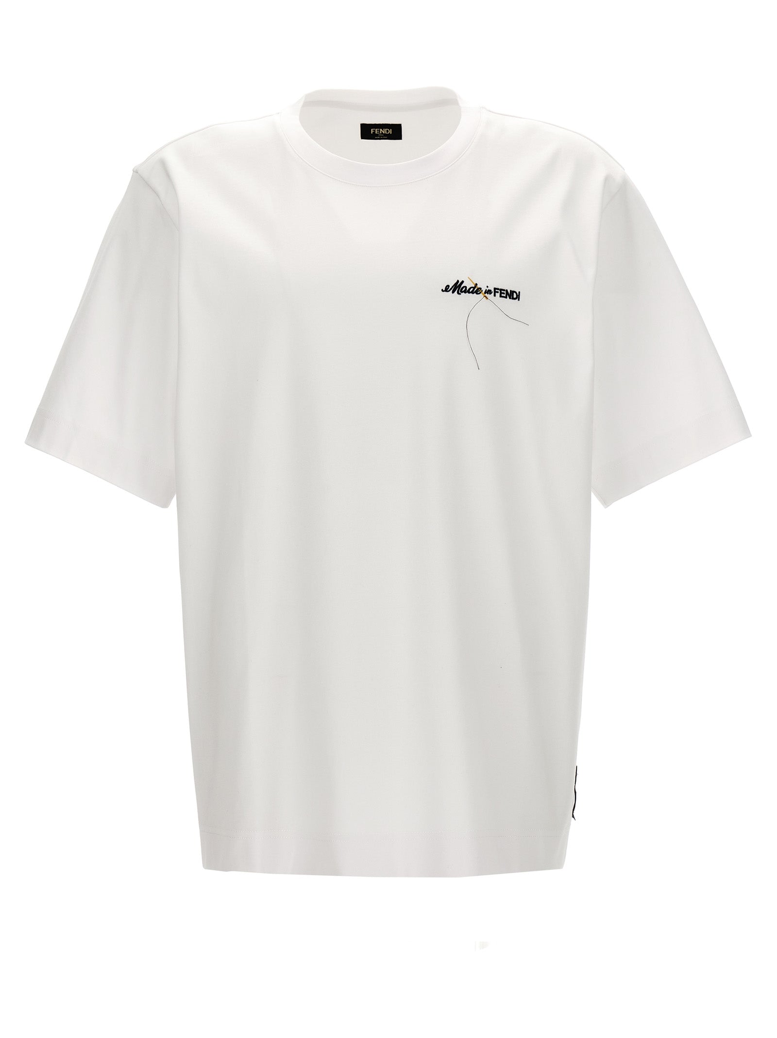 Fendi-Logo Embroidery T Shirt Bianco-Uomo