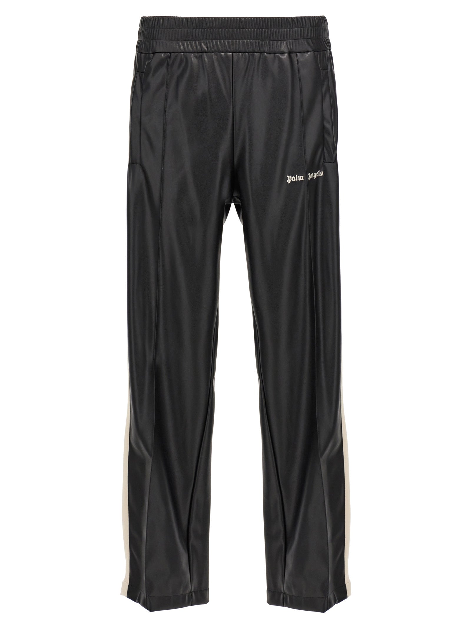 Palm Angels-Leather Effect Track Pantaloni Bianco/Nero-Uomo