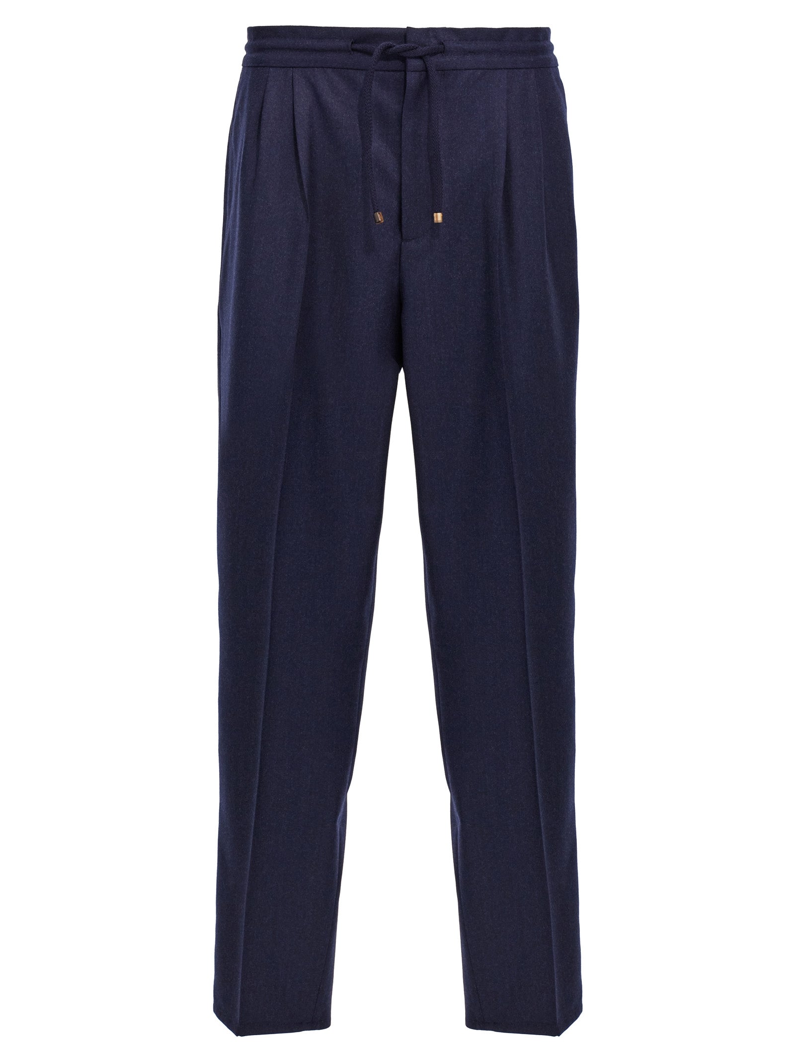 Brunello Cucinelli-Front Pleat Pantaloni Blu-Uomo