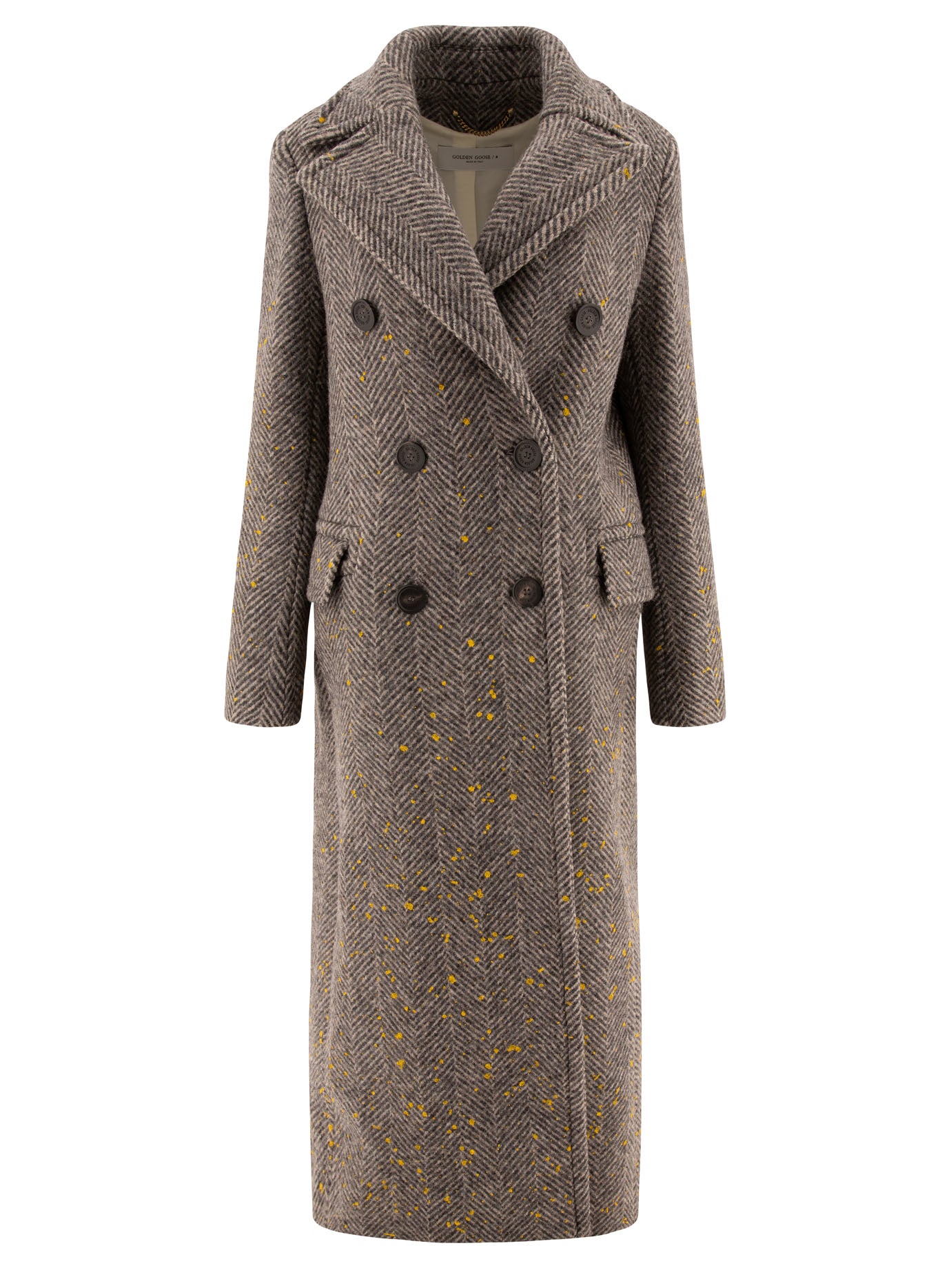 Golden Goose-Herringbone Double-Breasted Coat Coats Grey-Donna