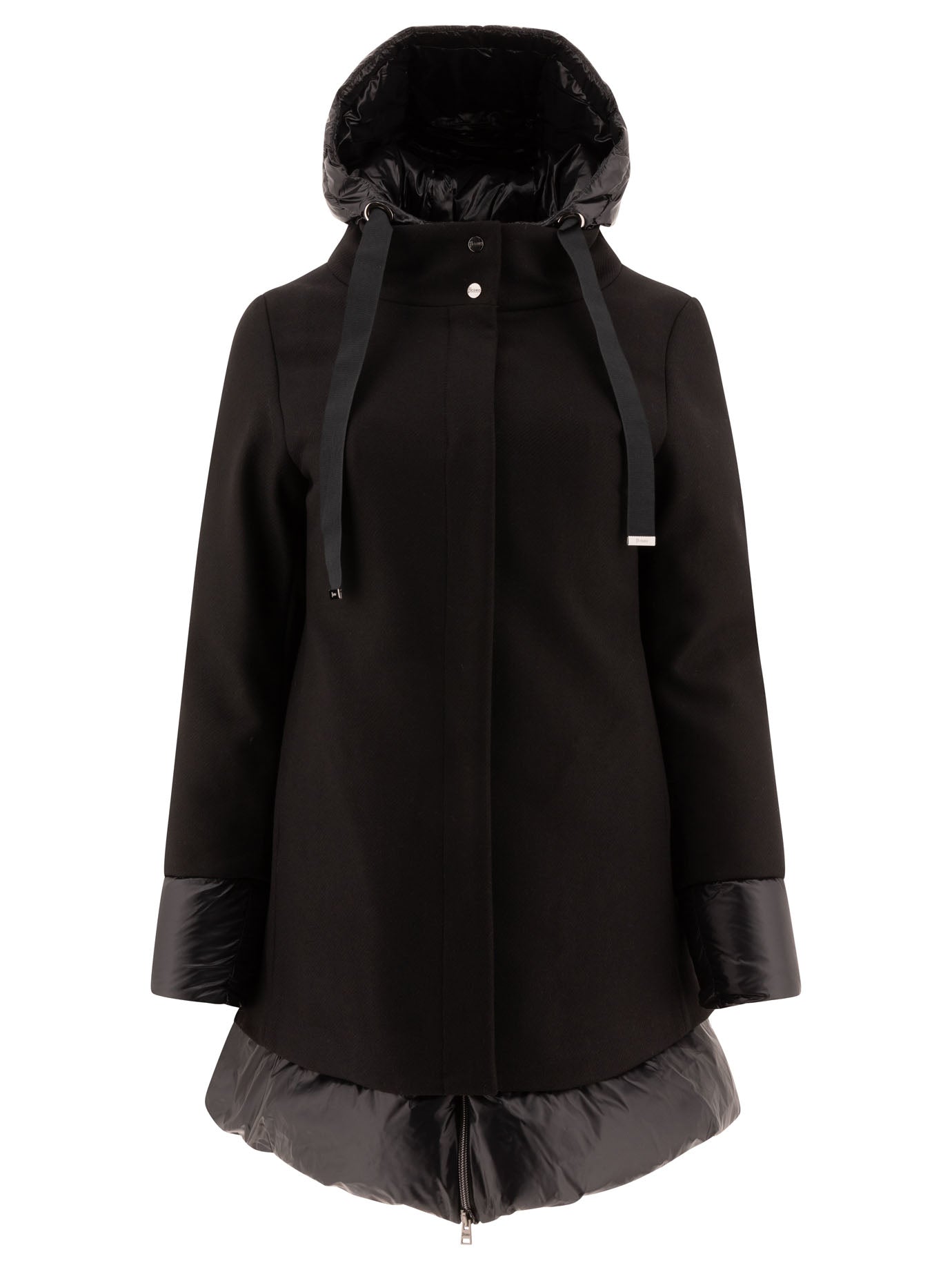 Herno-Wool And Ultralight Nylon Down Coat Coats Nero-Donna