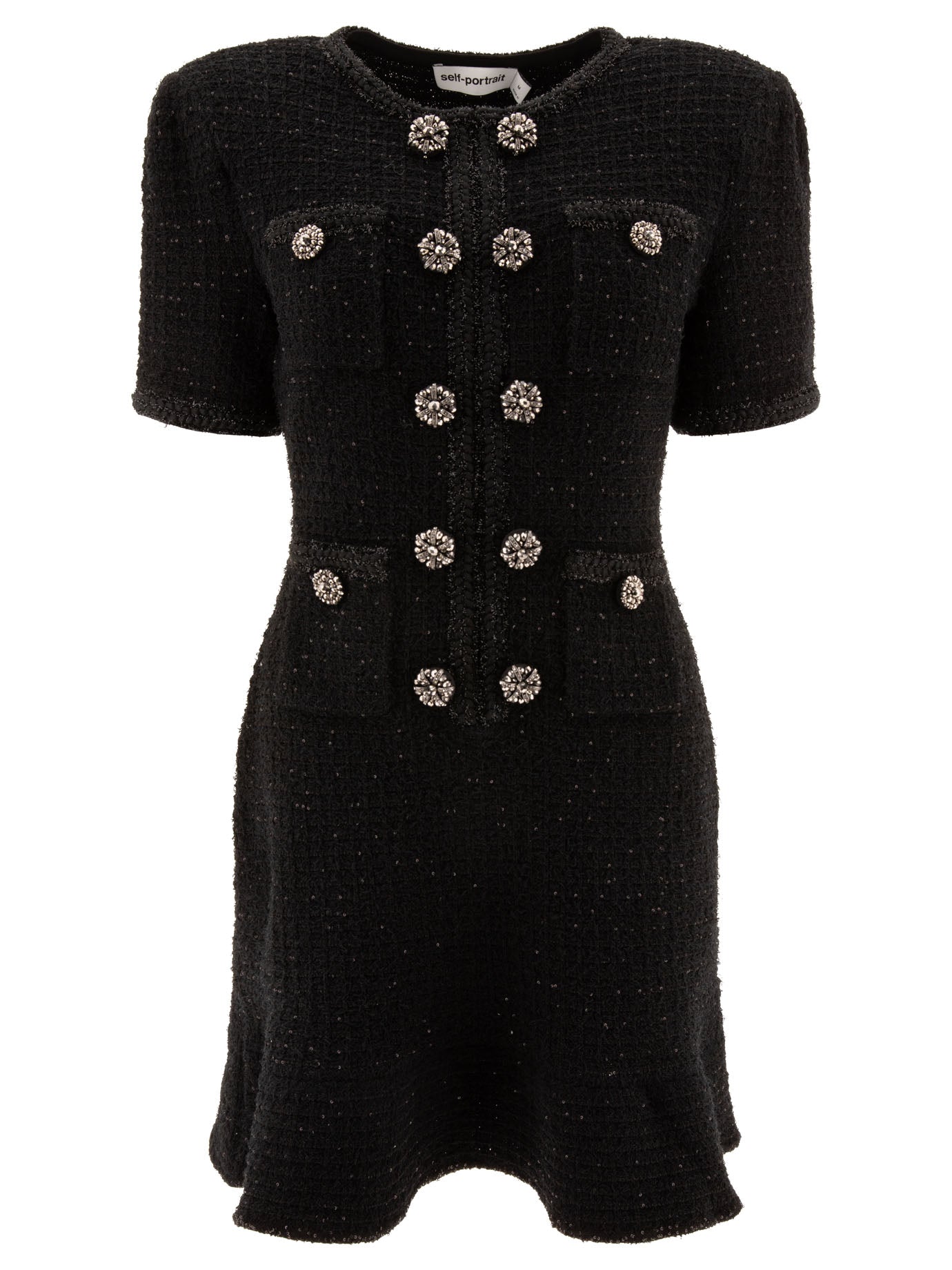 Self-Portrait-Knit Dress With Buttons Abiti Nero-Donna