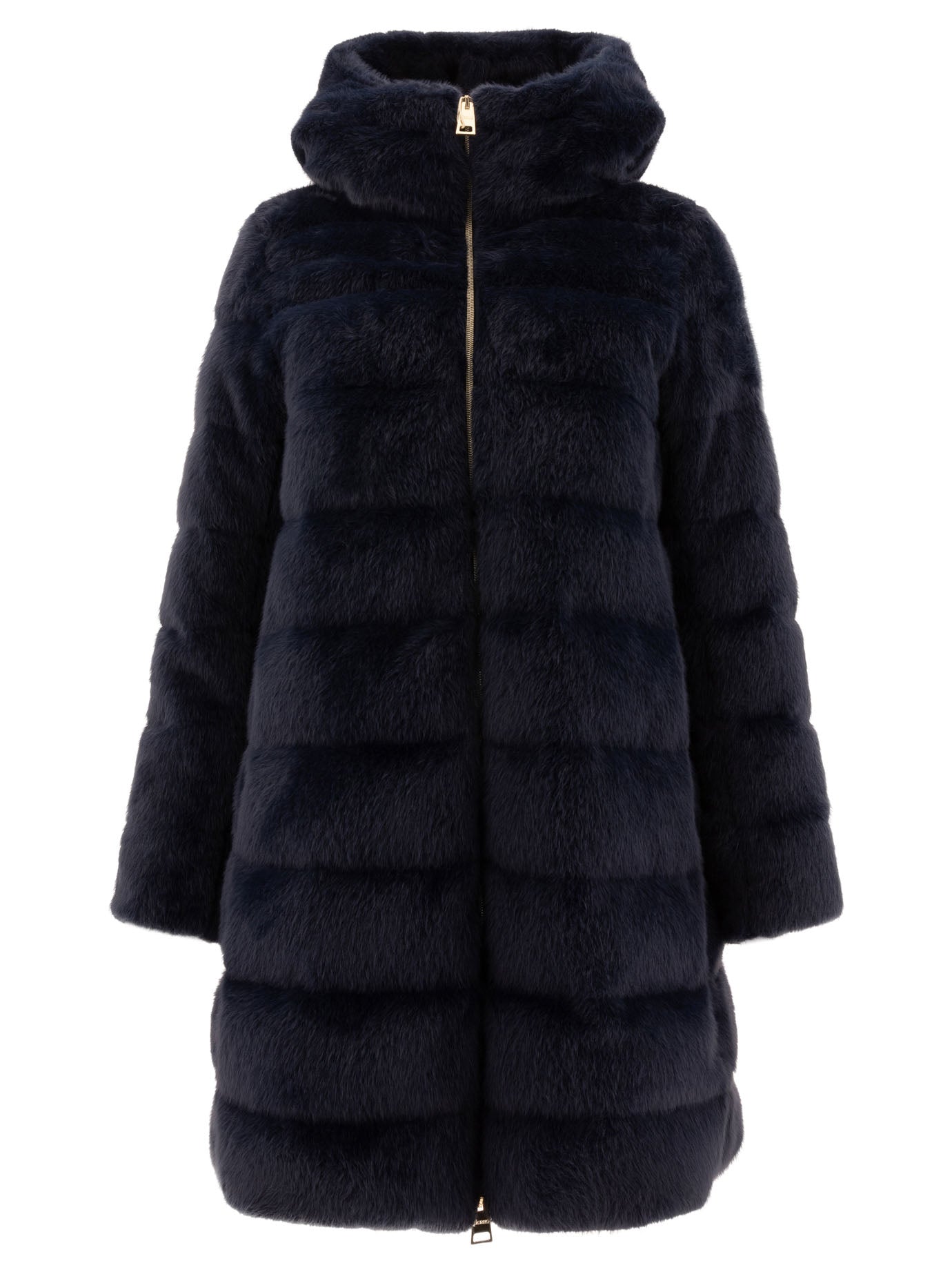 Herno-Faux Fur Down Coat Coats Blu-Donna