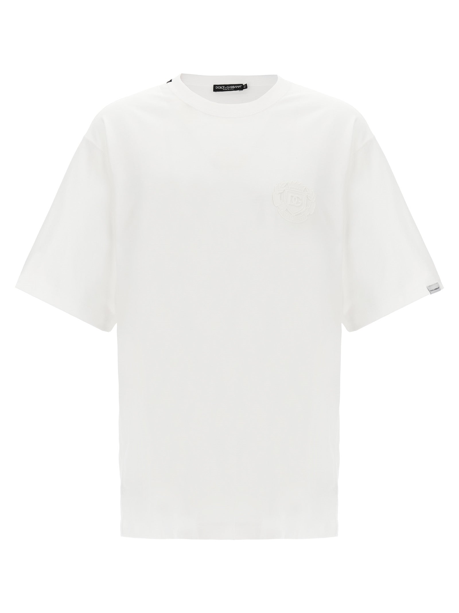 Dolce & Gabbana-Logo Embroidery T Shirt Bianco-Uomo