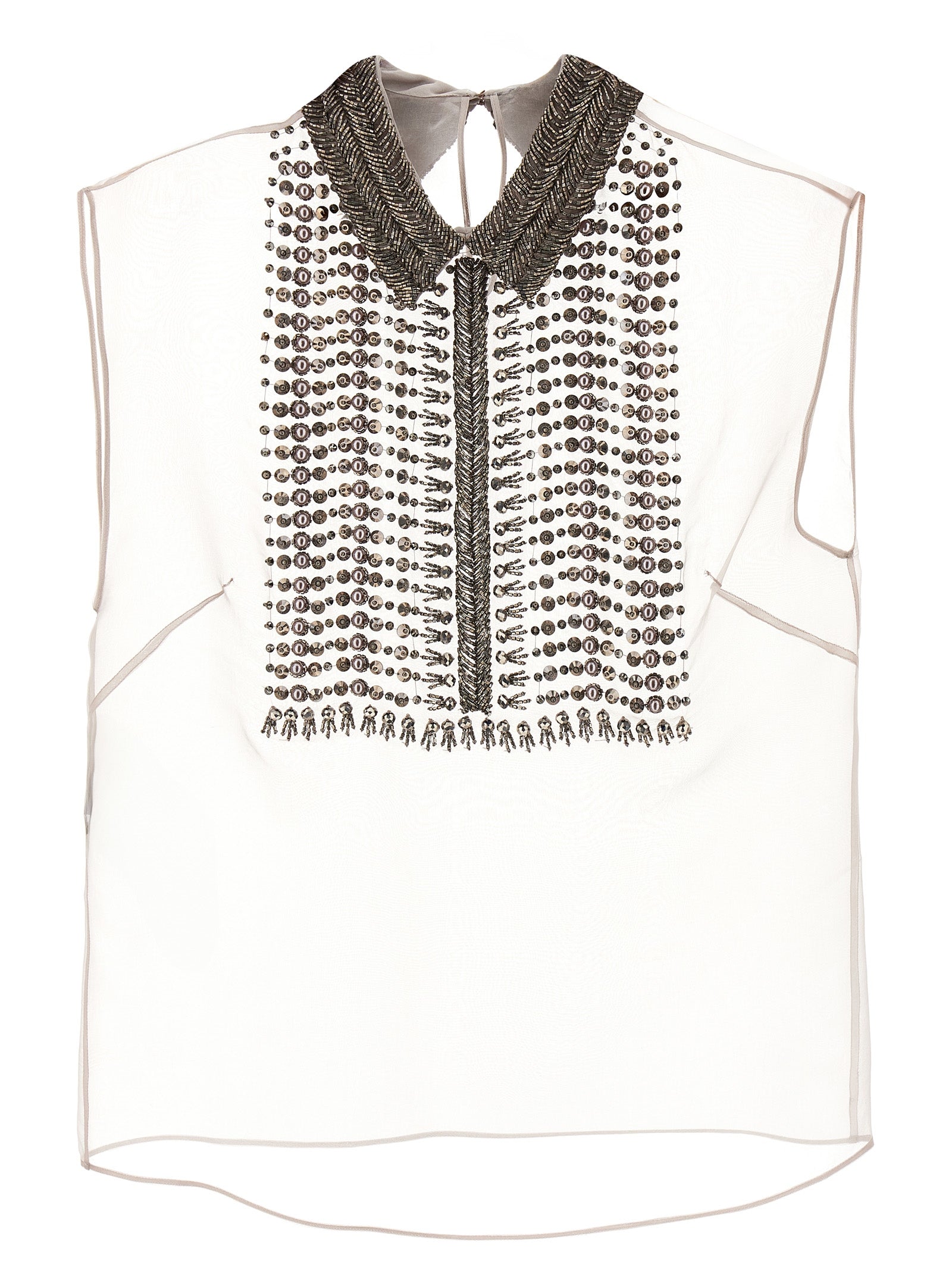 Alberta Ferretti-Beaded Chiffon Top Top Grigio-Donna