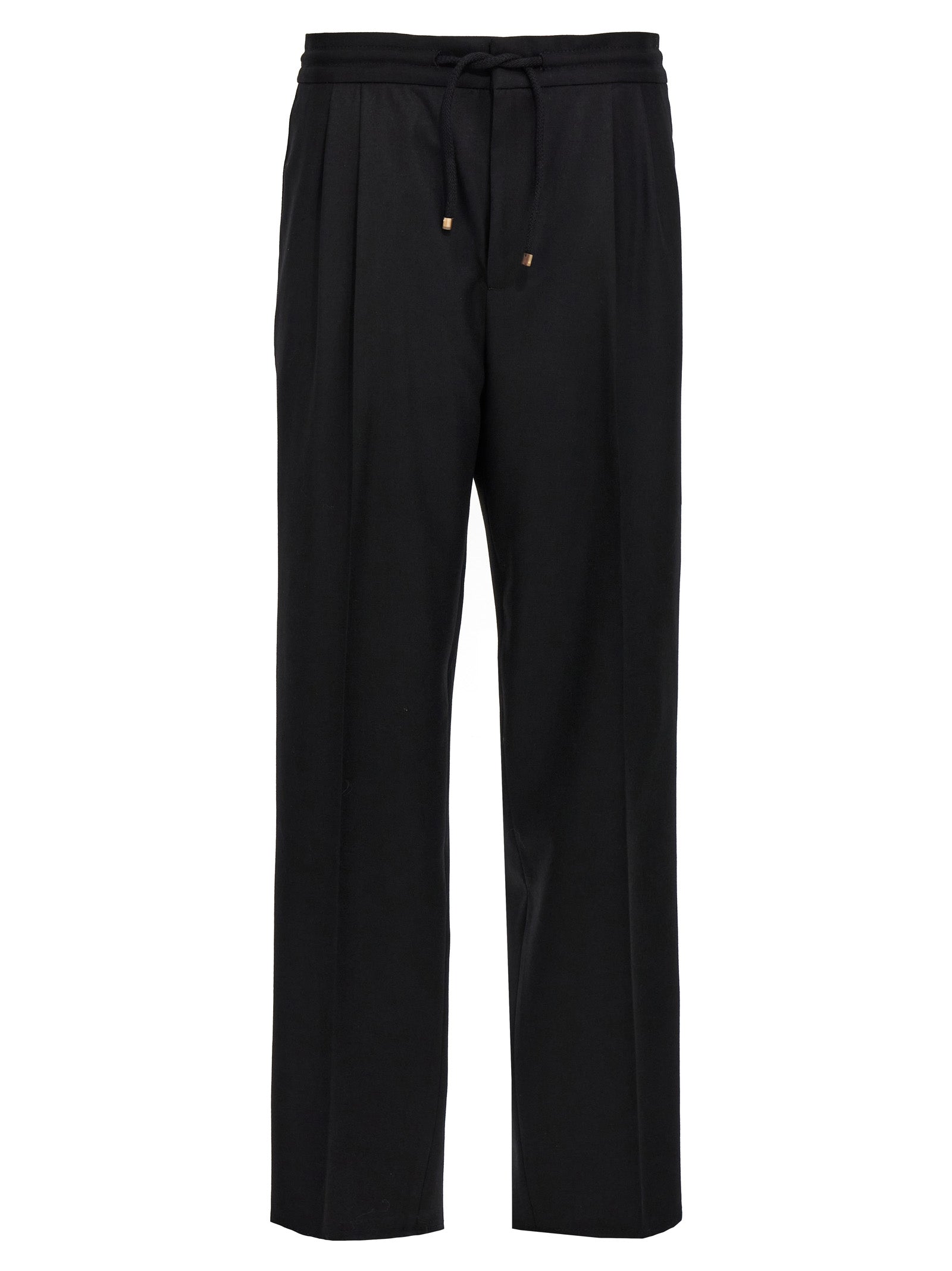 Brunello Cucinelli-Front Pleat Pantaloni Nero-Uomo