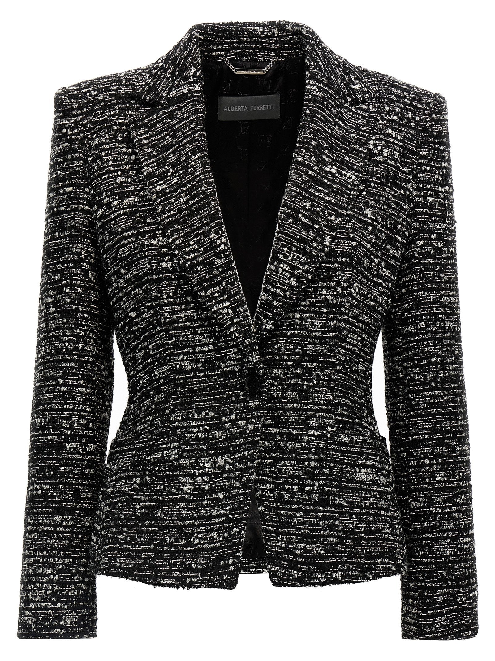 Alberta Ferretti-Boucle Single-Breasted Blazer Blazer And Suits Bianco/Nero-Donna