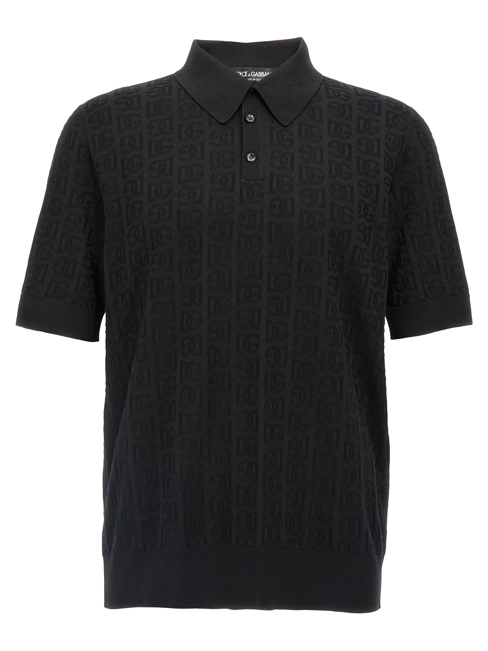 Dolce & Gabbana-Jacquard Logo Shirt Polo Nero-Uomo