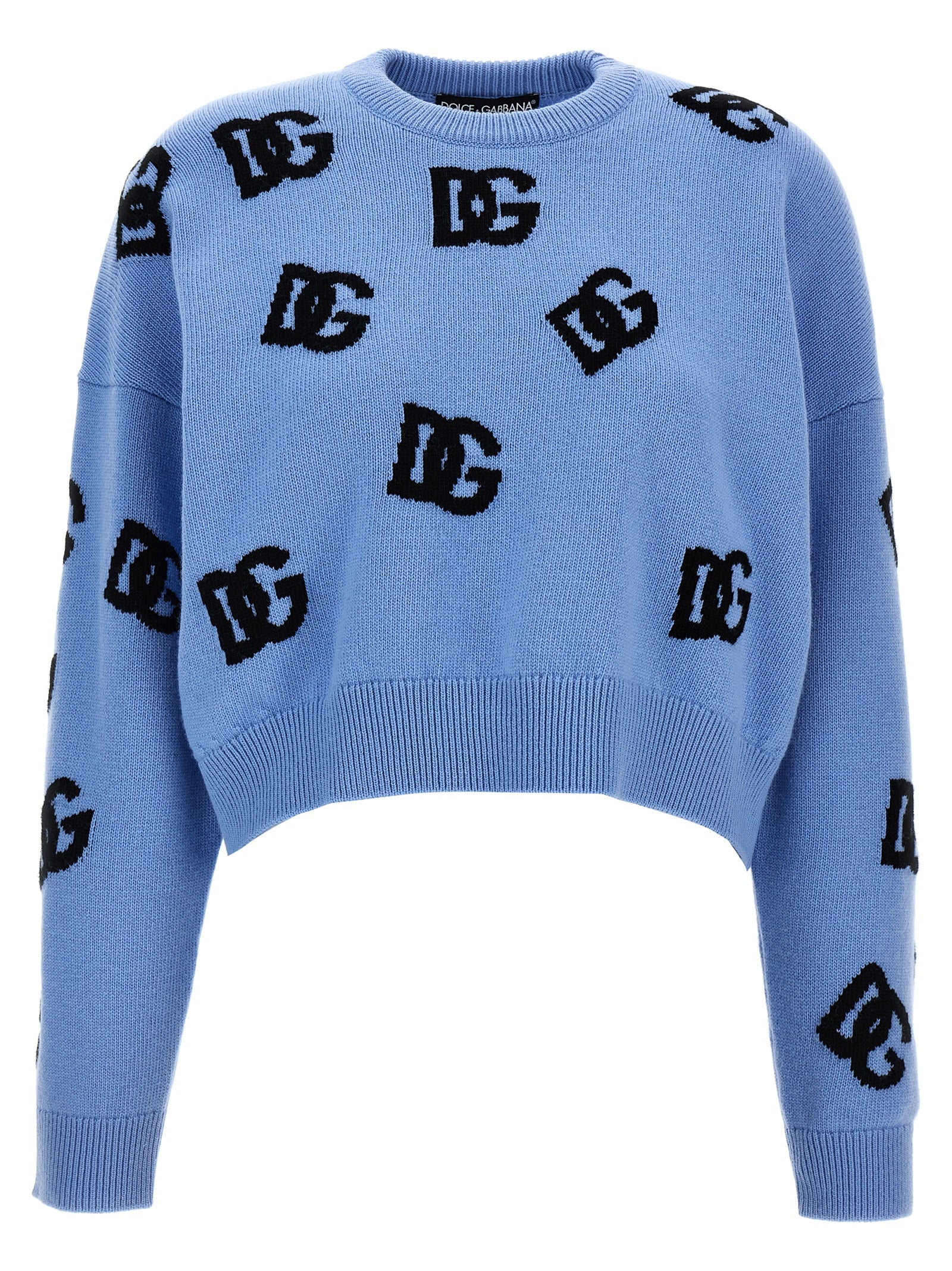 Dolce & Gabbana-Jacquard Logo Sweater Maglioni Celeste-Donna