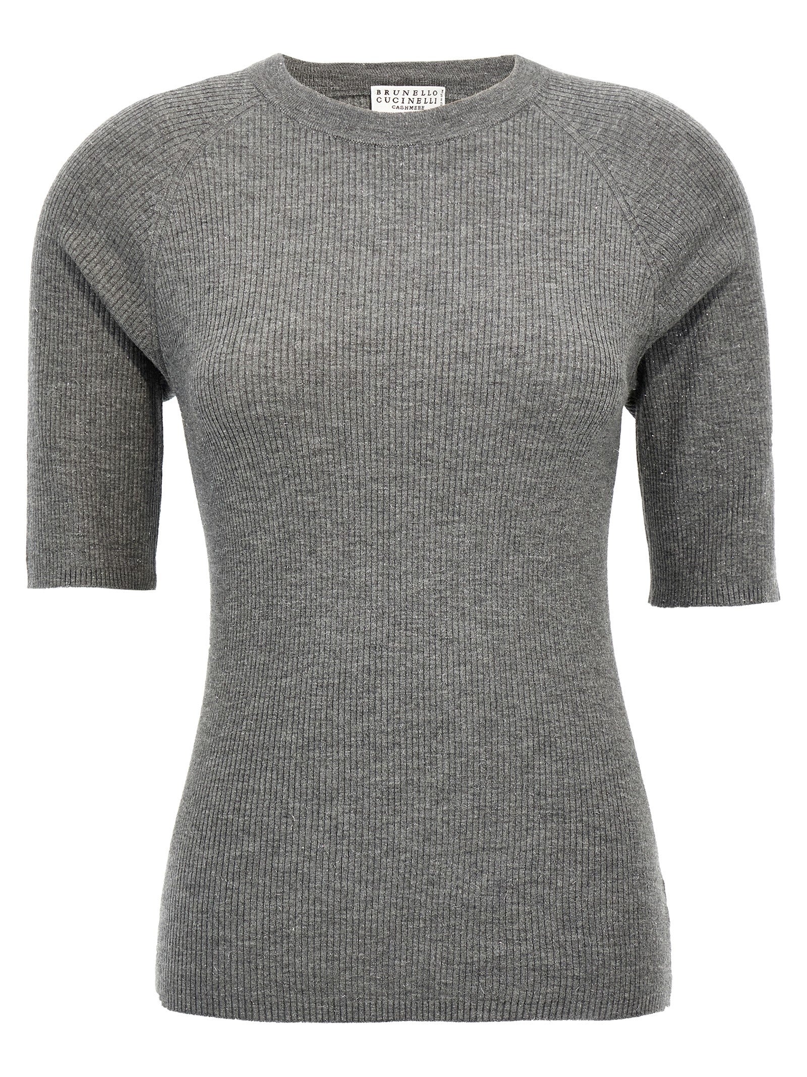 Brunello Cucinelli-Lurex Ribbed Sweater Maglioni Grigio-Donna