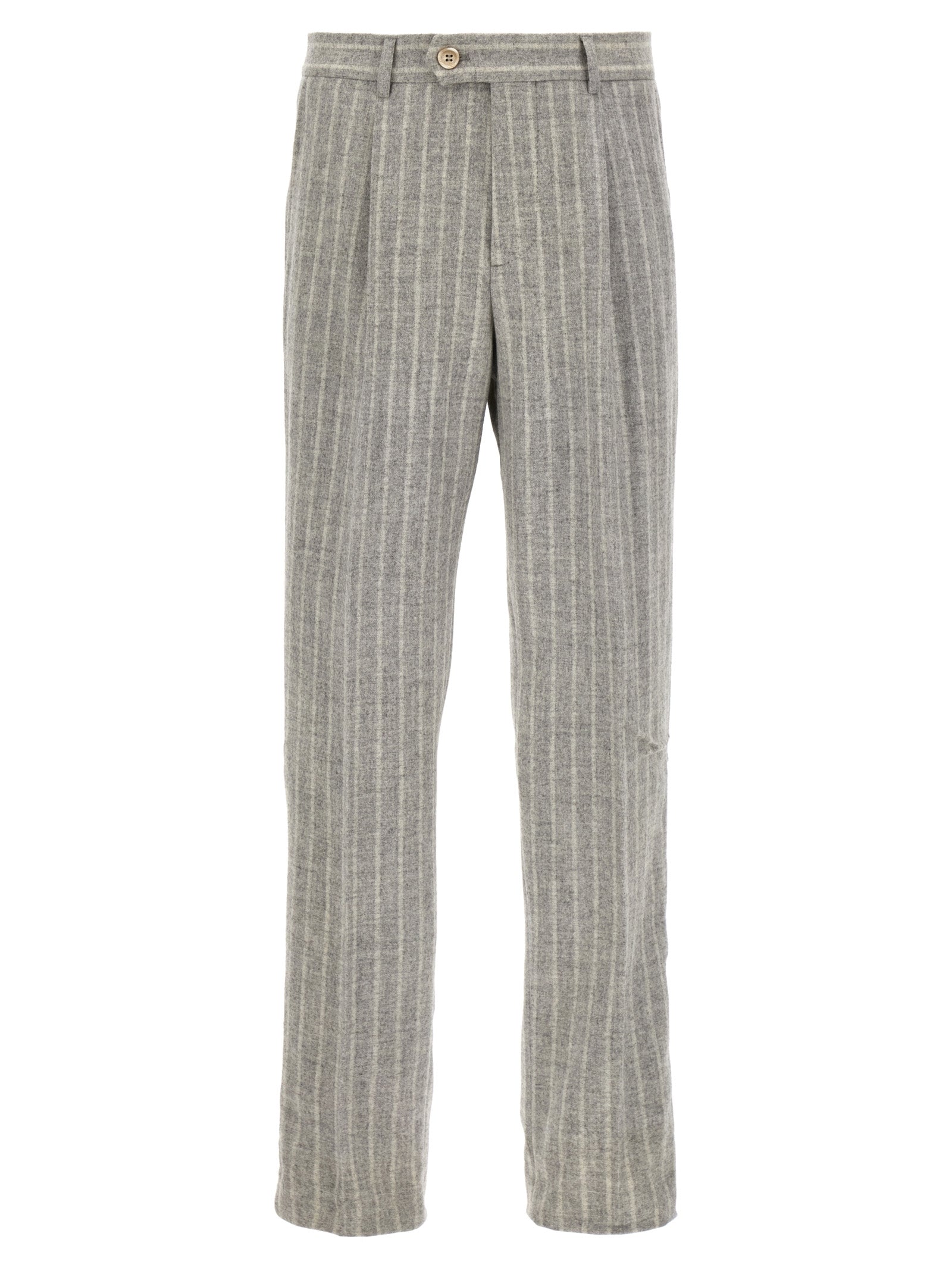 Brunello Cucinelli-Pinstripe Pantaloni Grigio-Uomo