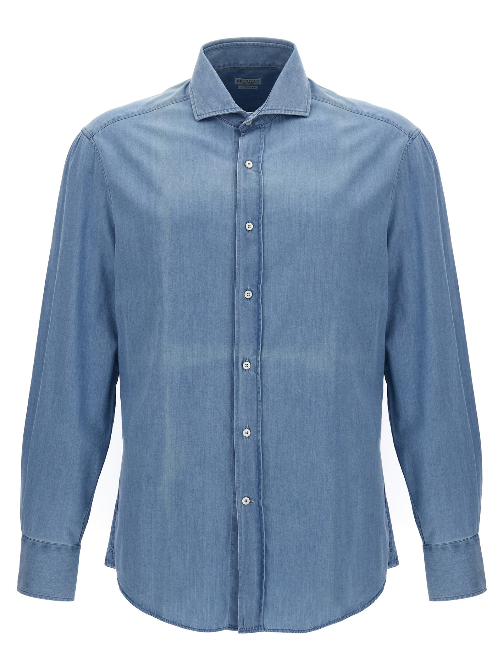 Brunello Cucinelli-Chambray Shirt Camicie Celeste-Uomo