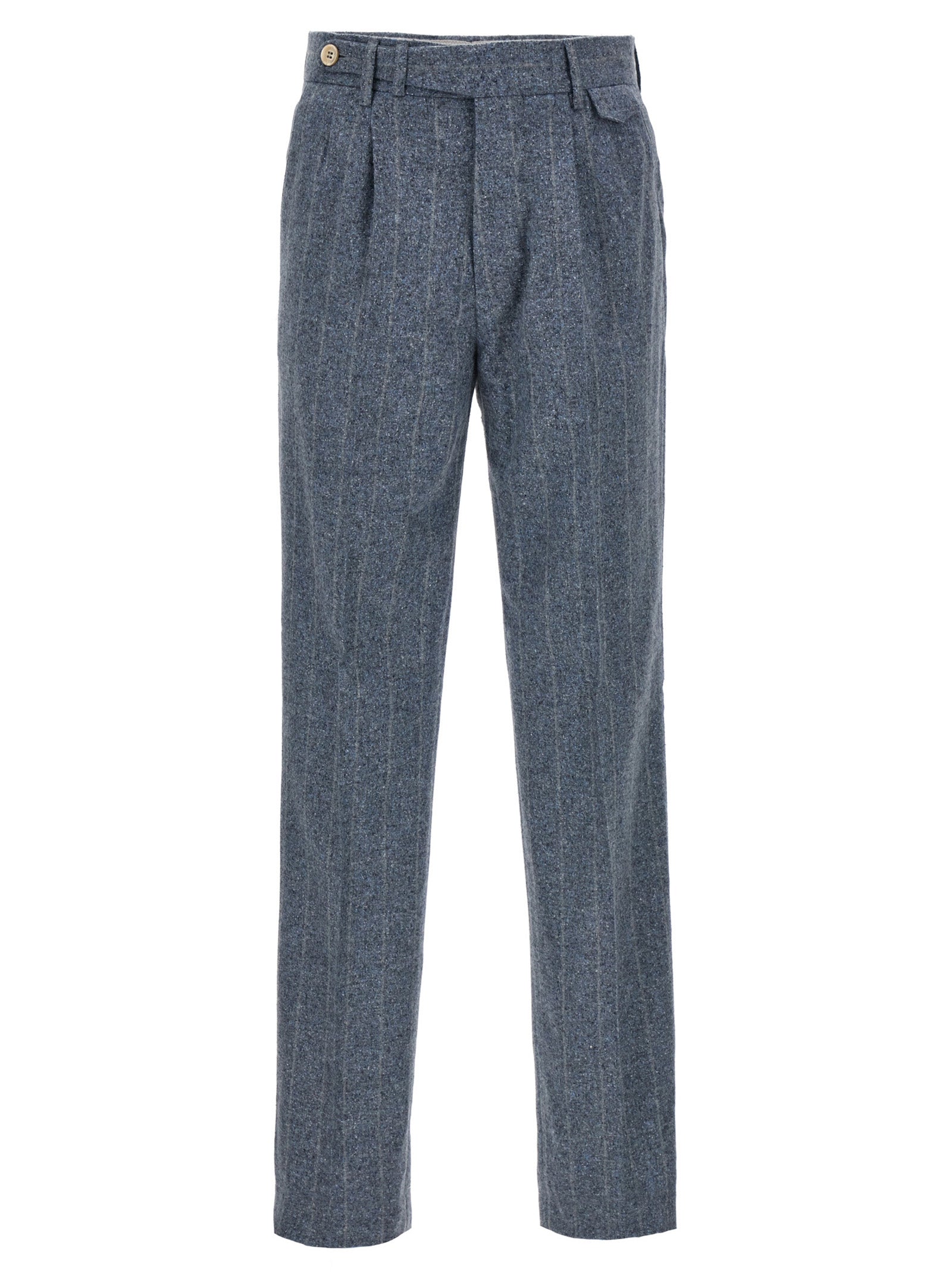 Brunello Cucinelli-Pinstripe Pantaloni Celeste-Uomo