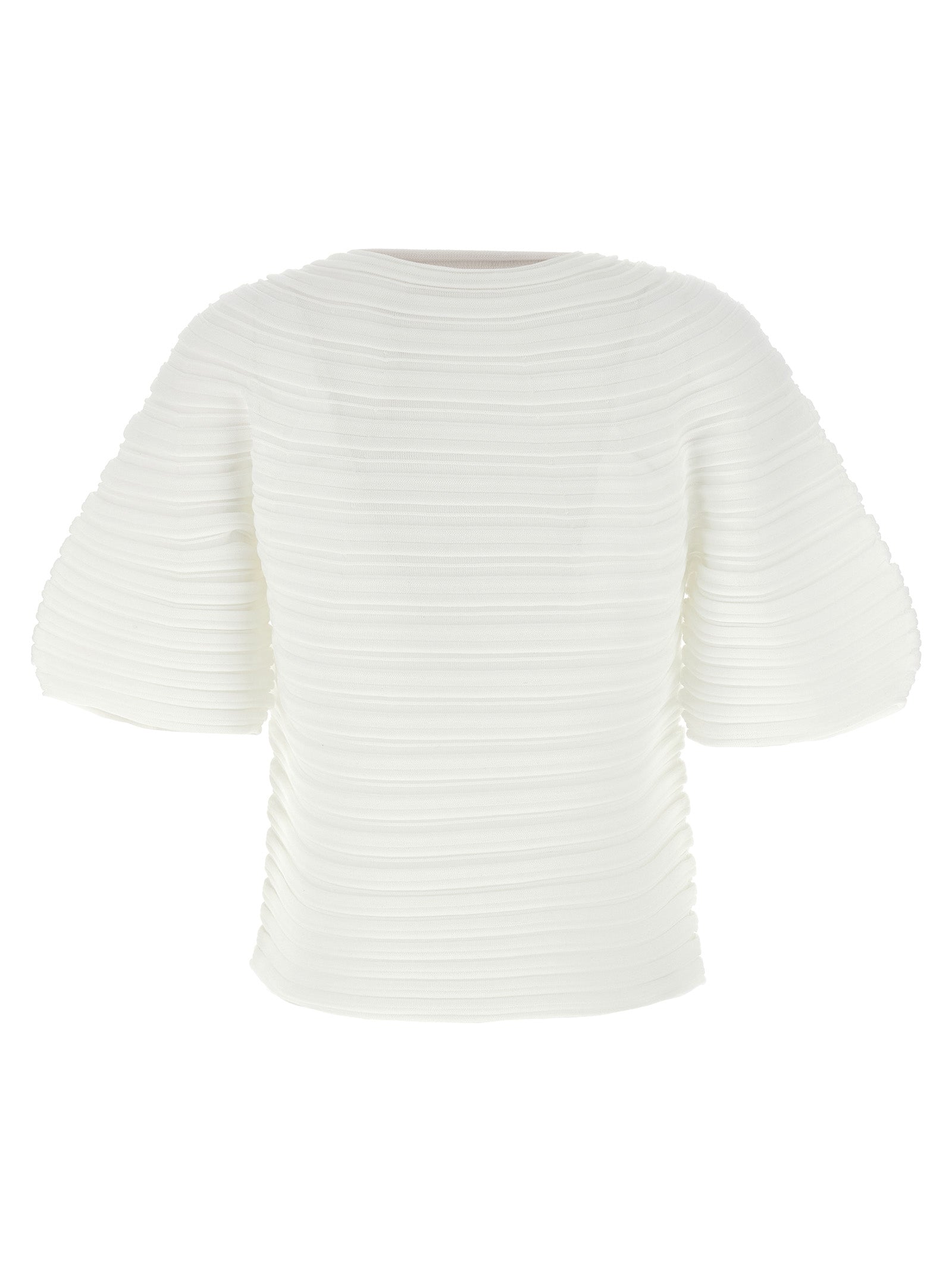 Pleats Please Issey Miyake-Mushroom Knit T Shirt Bianco-Donna