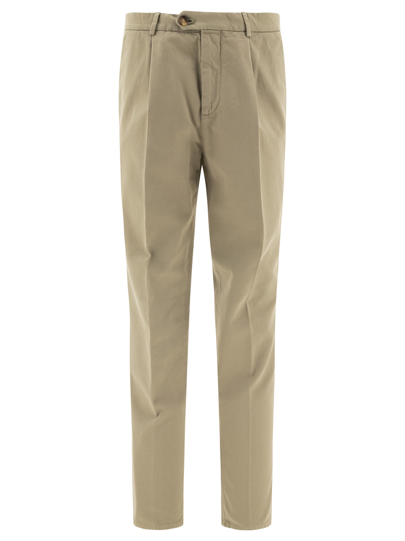 Brunello Cucinelli-Pleated Trousers Verde-Uomo