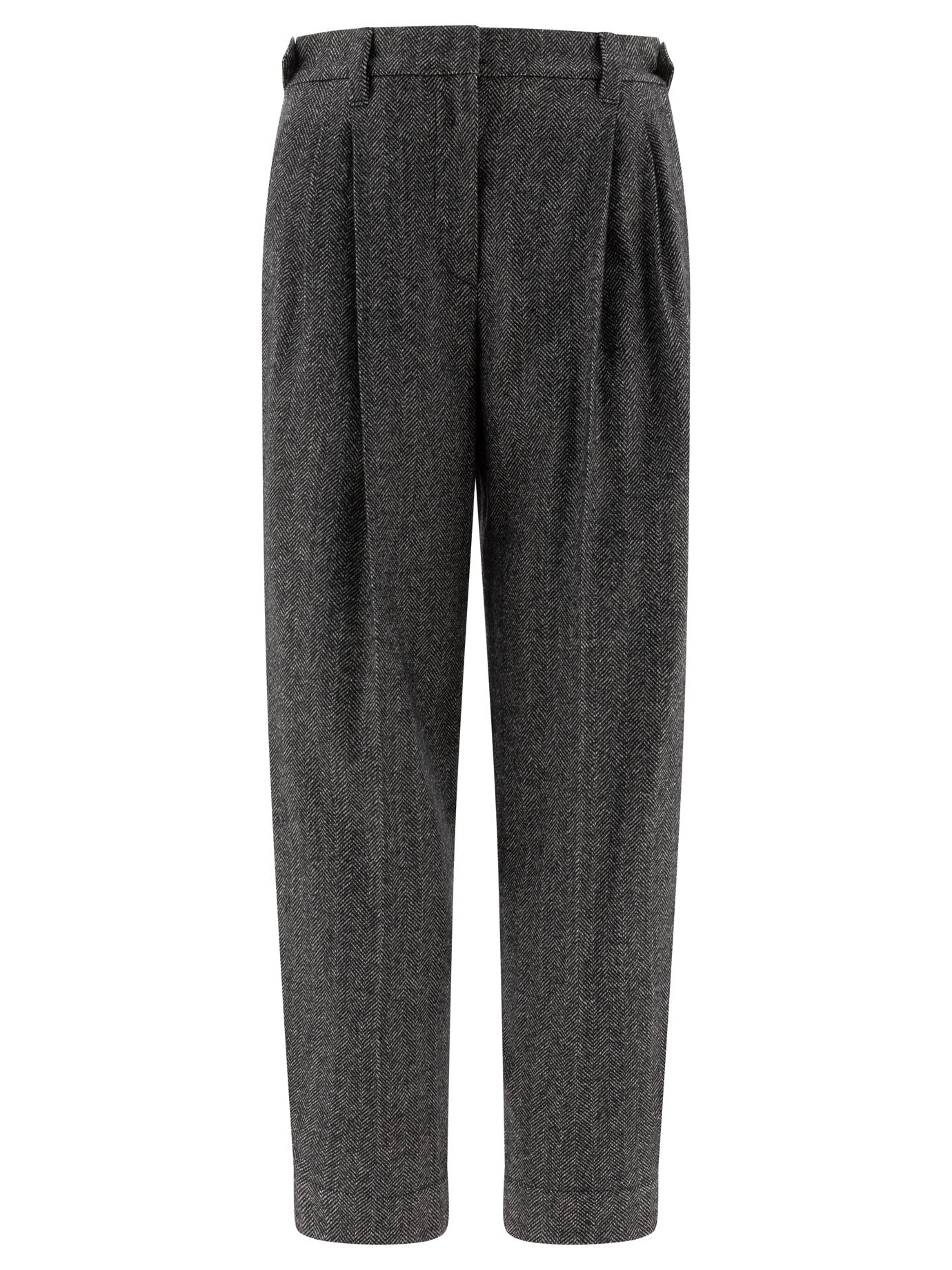 Brunello Cucinelli-Baggy Sartorial Trousers Nero-Donna