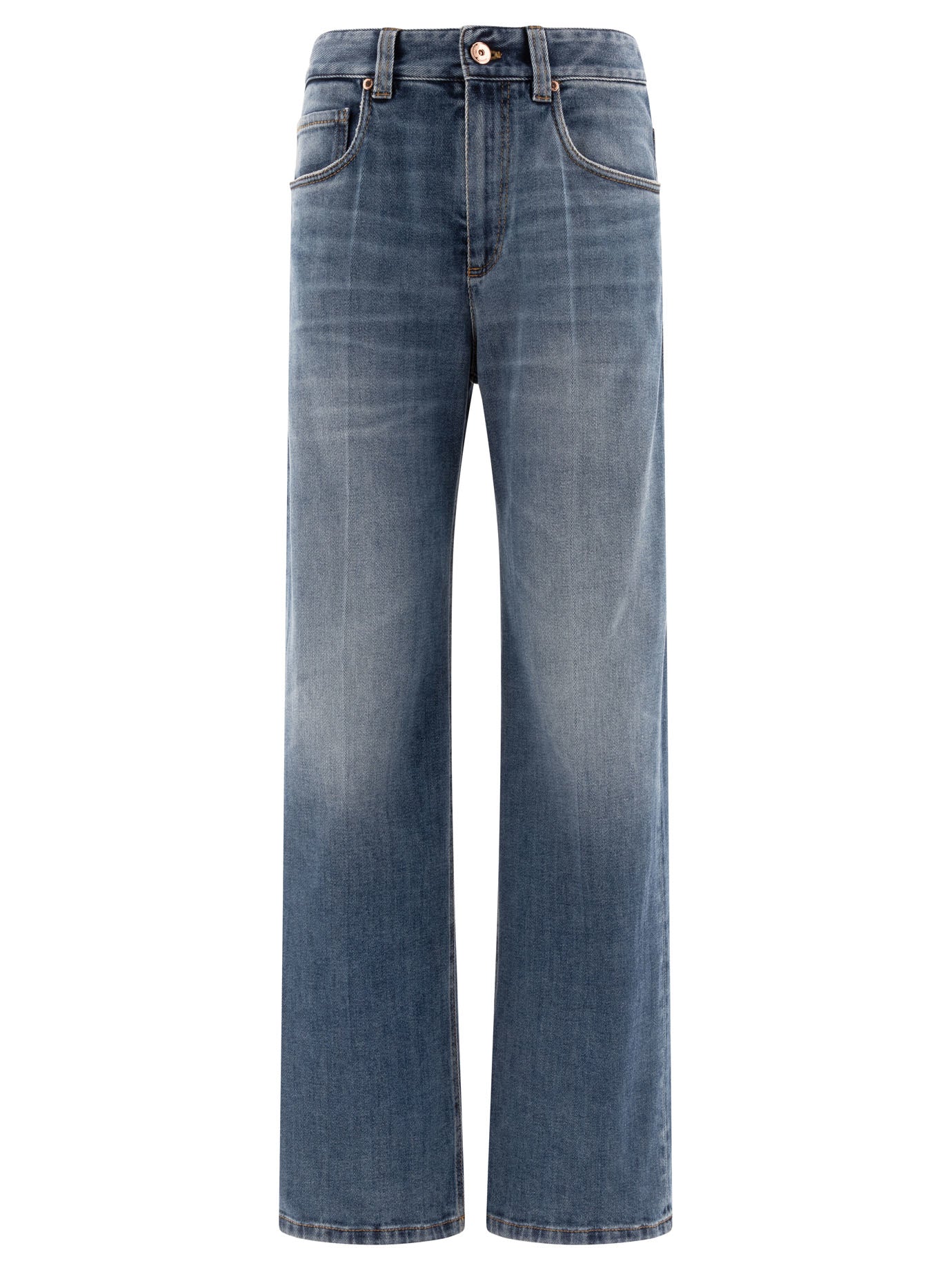 Brunello Cucinelli-With Shiny Tab Jeans Blu-Donna