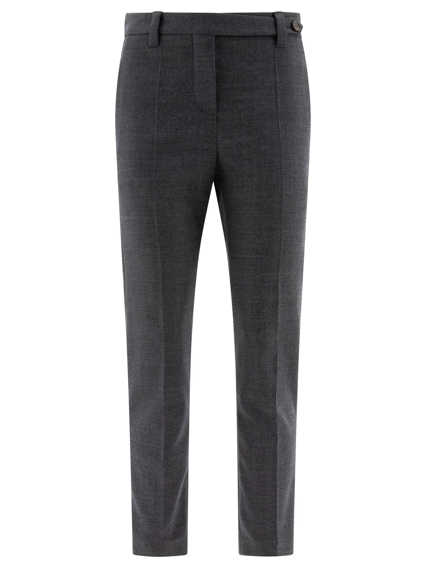 Brunello Cucinelli-Wool Cigarette With Monili Trousers Grey-Donna