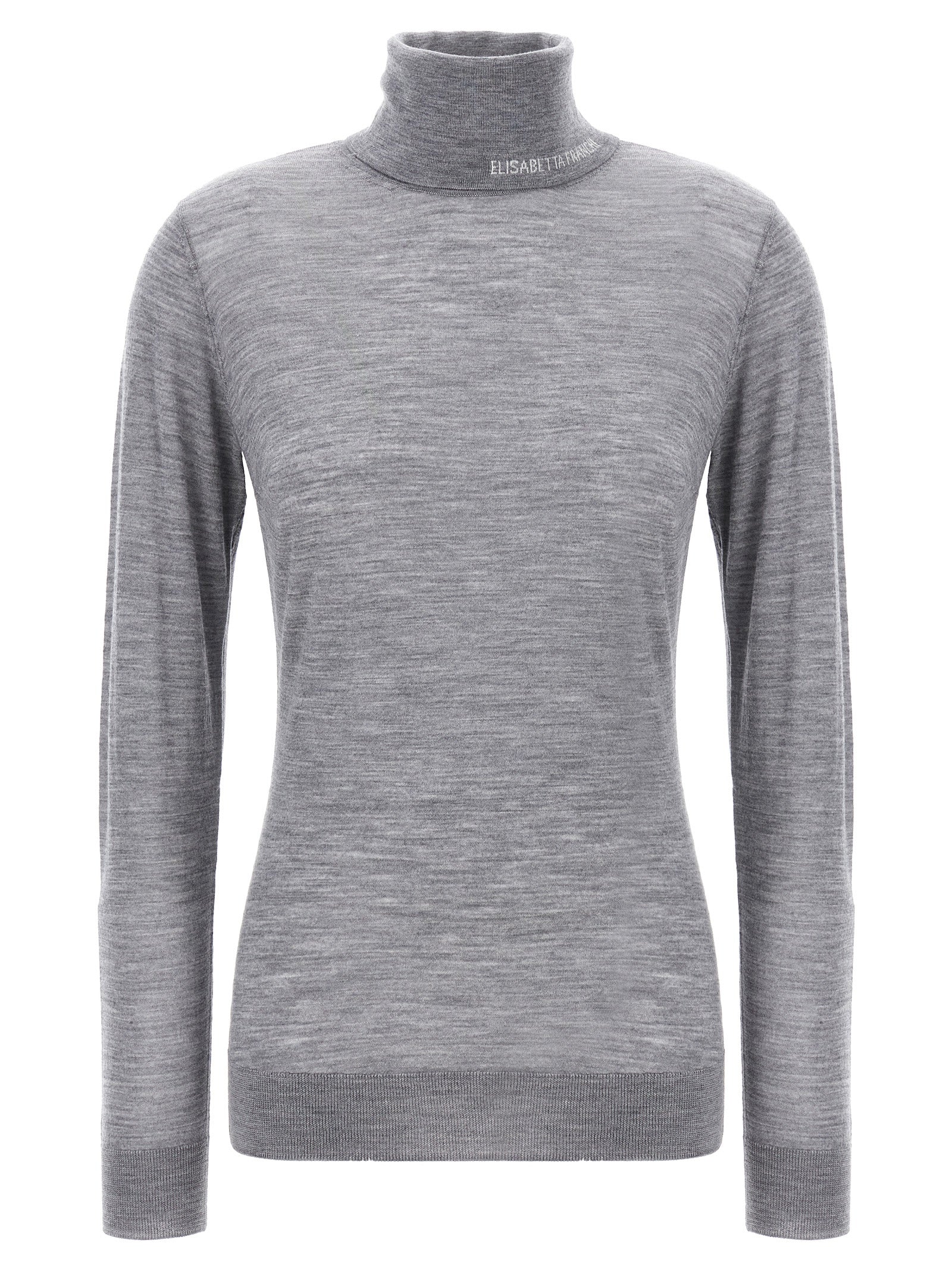 Elisabetta Franchi-Wool Turtleneck Maglioni Grigio-Donna