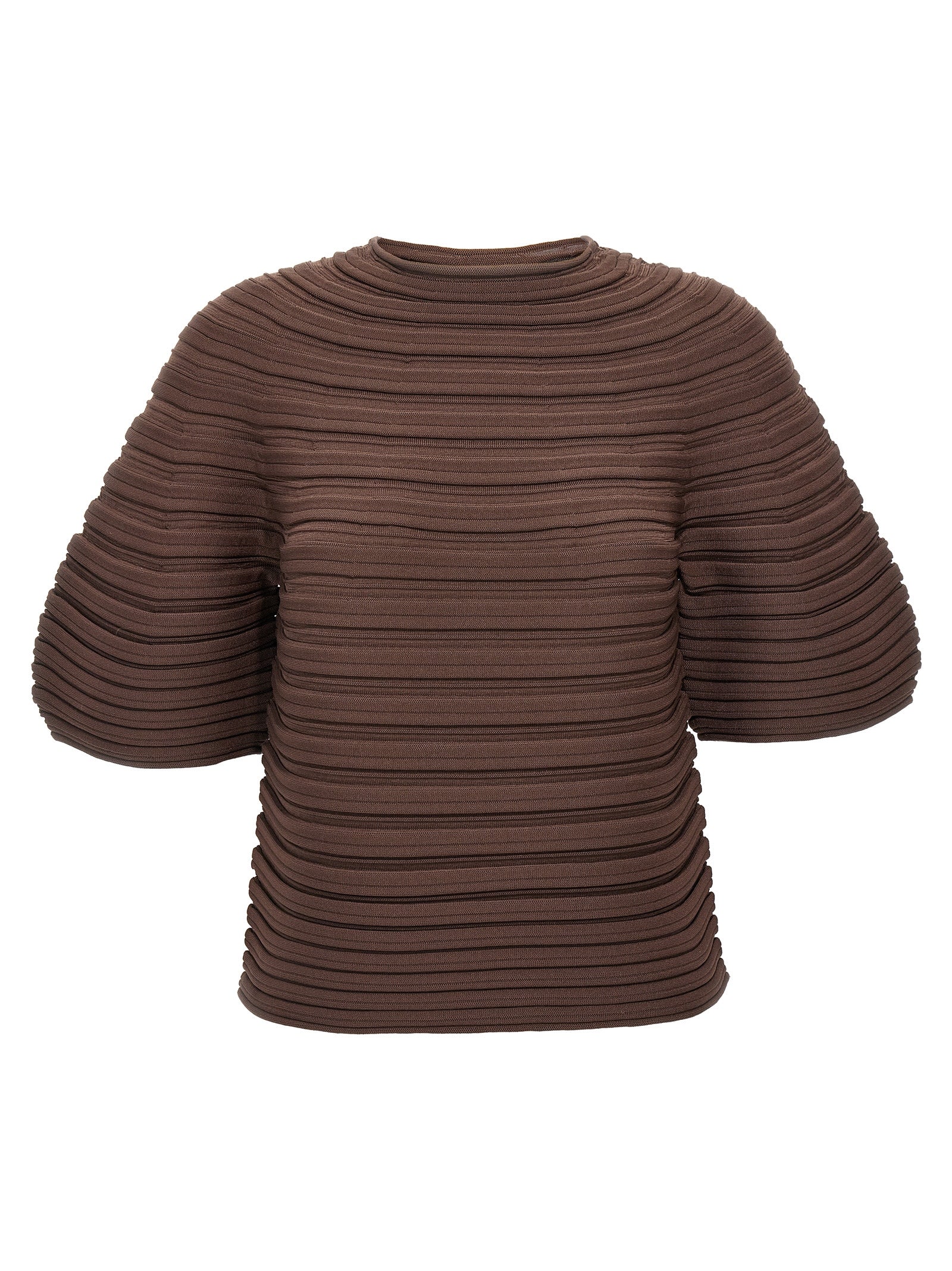 Pleats Please Issey Miyake-Mushroom Knit T Shirt Marrone-Donna