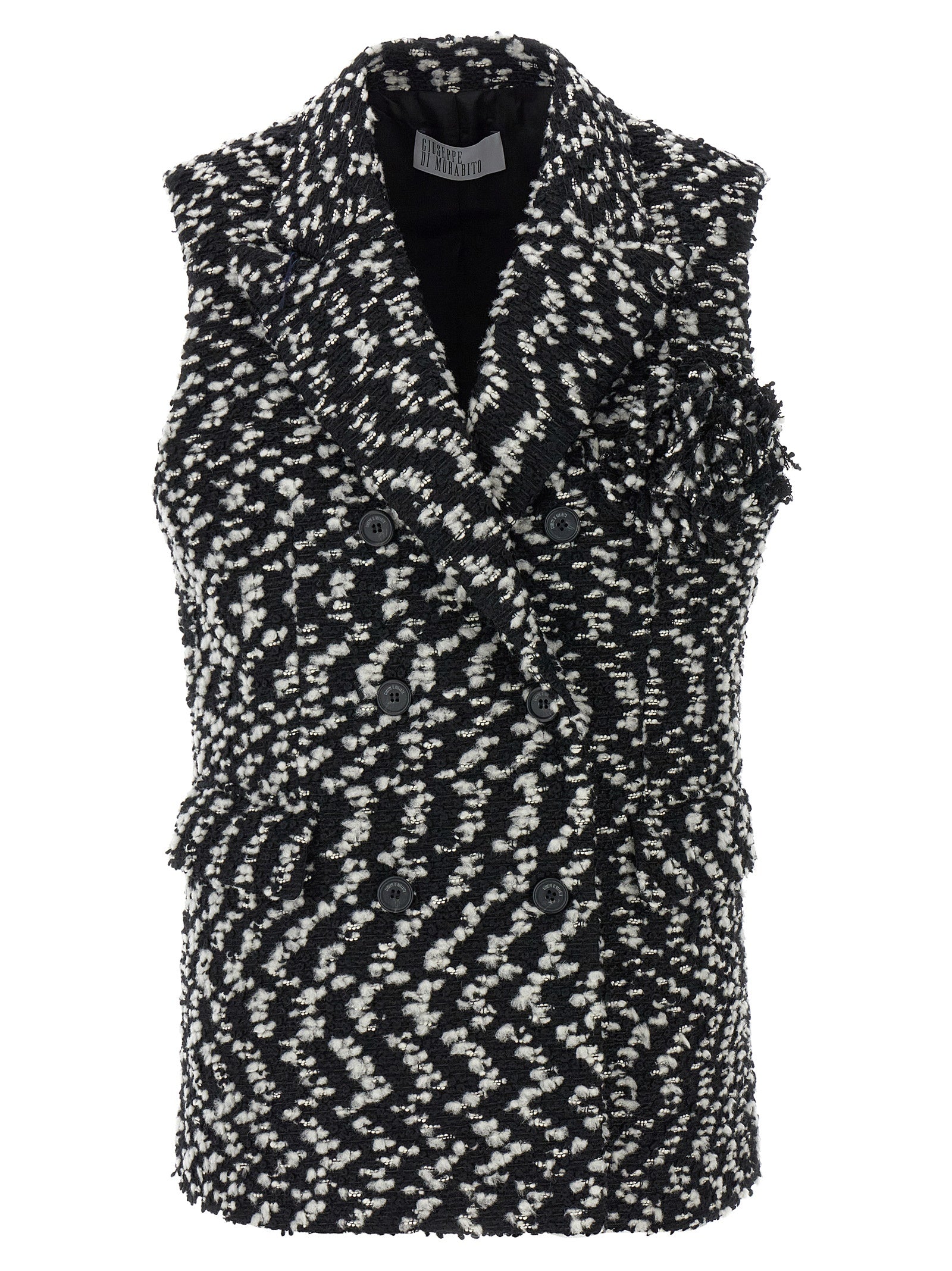 Giuseppe Di Morabito-Double-Breasted Boucle Vest Gilet Bianco/Nero-Donna