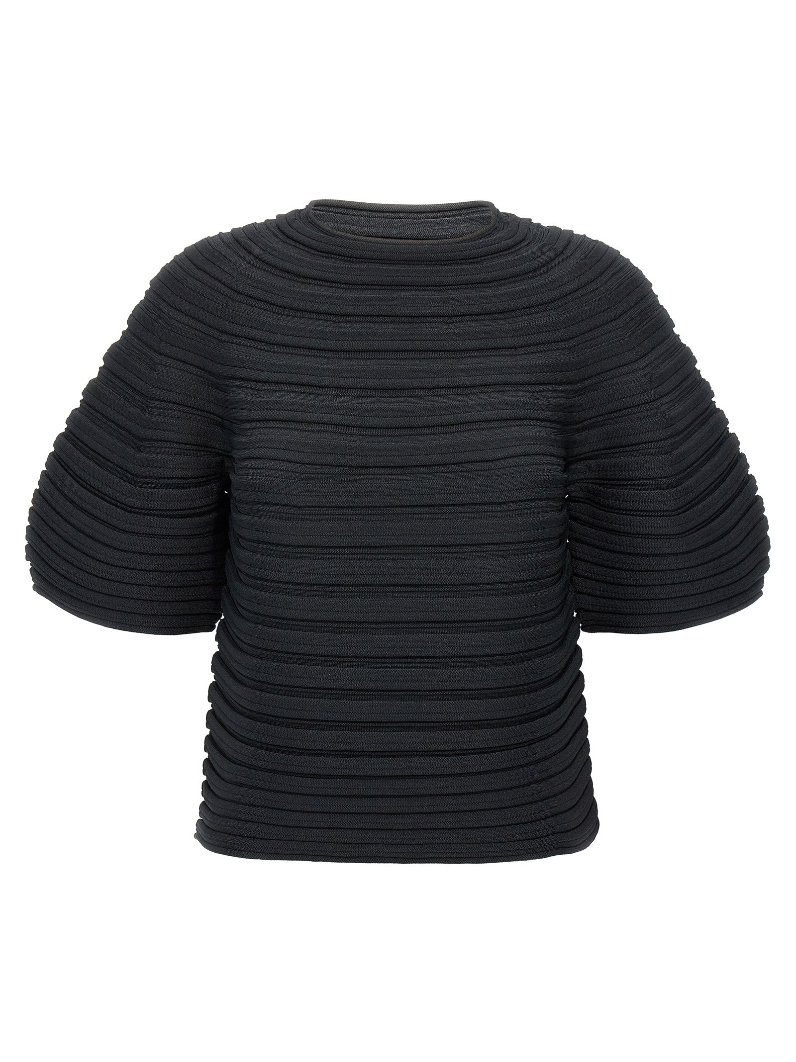 Pleats Please Issey Miyake-Mushroom Knit T Shirt Nero-Donna