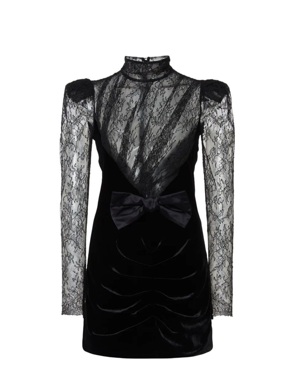 Alessandra Rich-Velvet and lace mini dress with bow-Donna