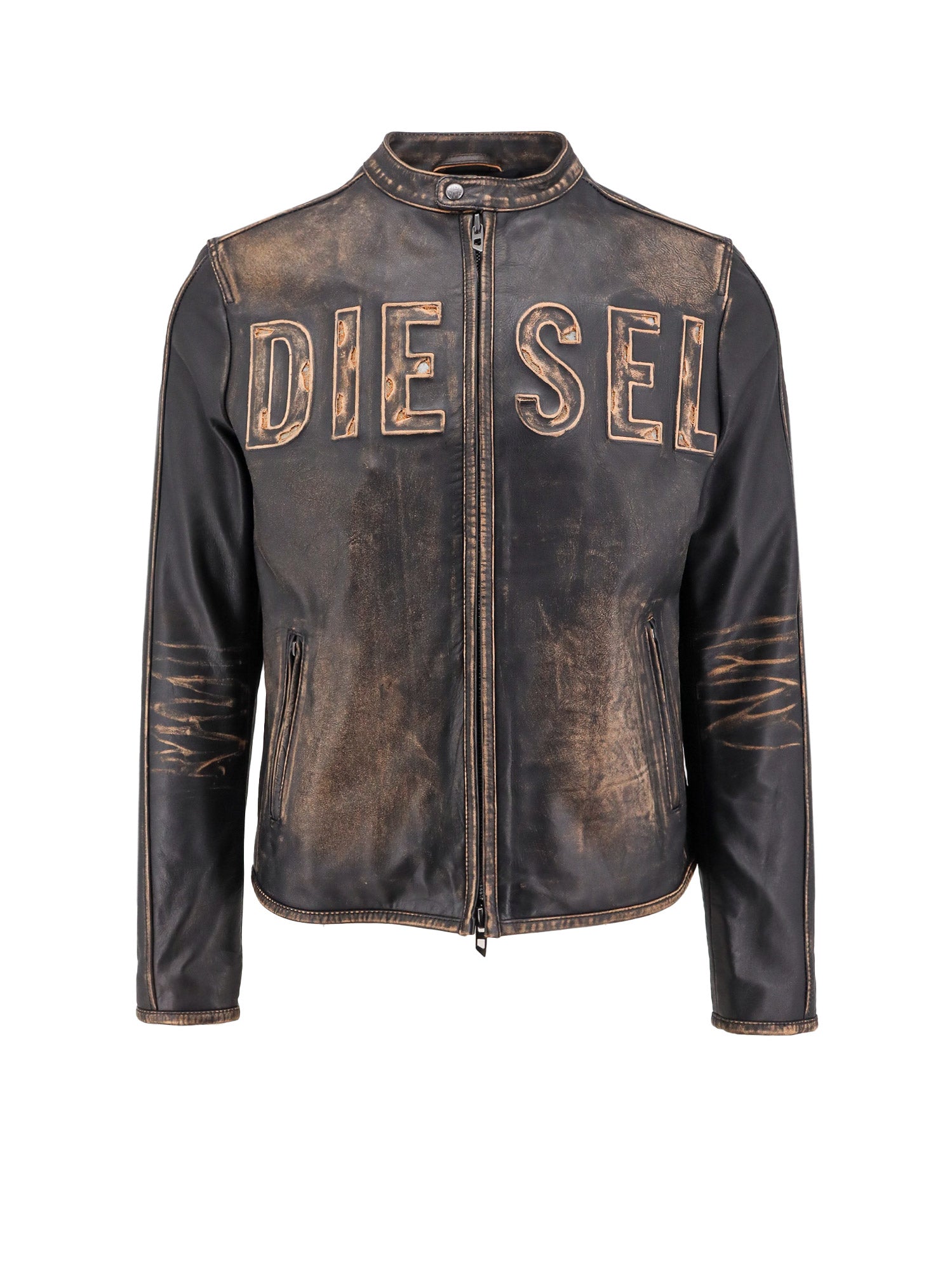 Diesel-Giubbino in pelle con logo frontale-Uomo