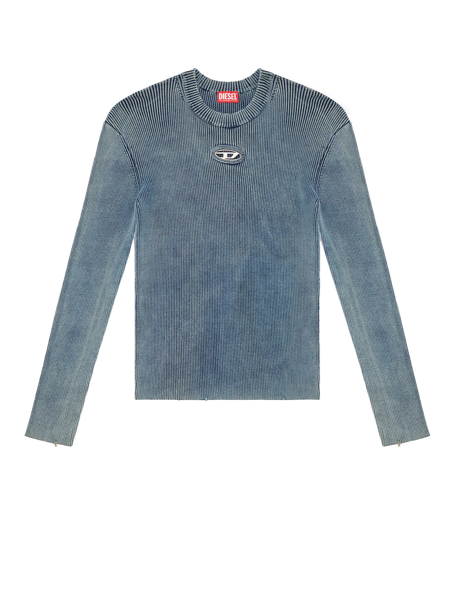 Diesel-Maglia in cotone a coste con logo Oval-D frontale-Uomo