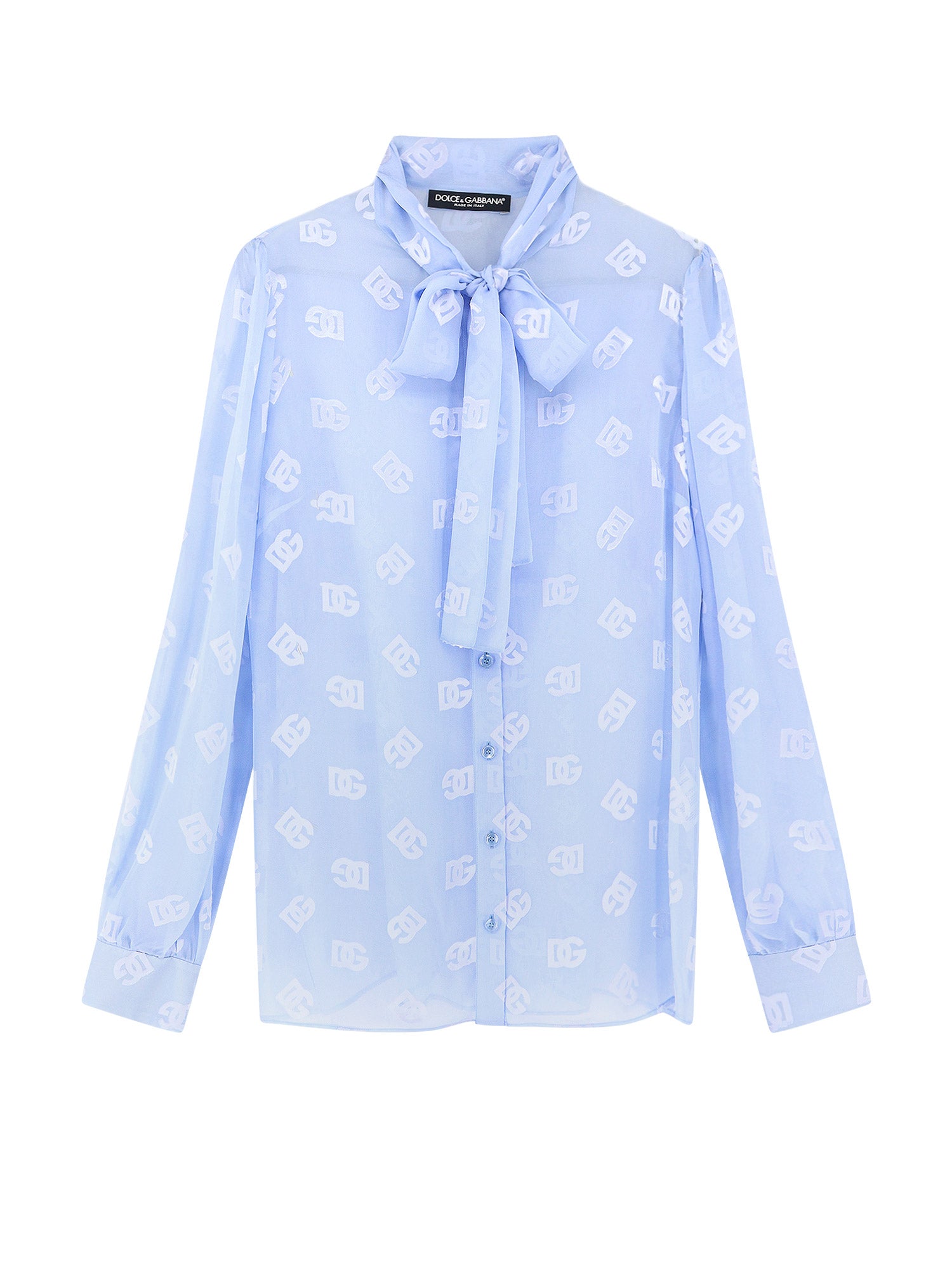 Dolce & Gabbana-Camicia in seta e viscosa con ricamo DG all-over-Donna