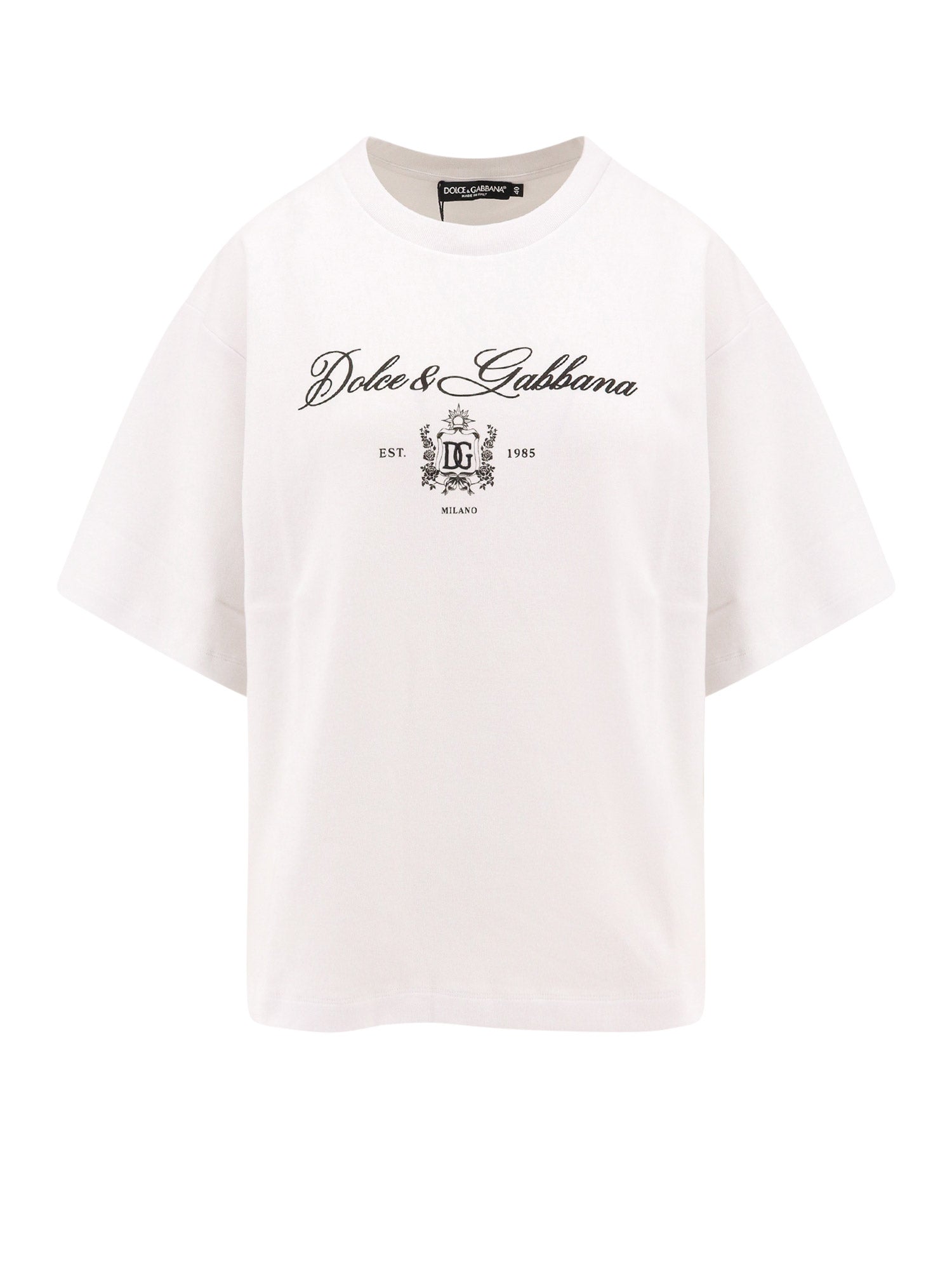 Dolce & Gabbana-T-shirt Rib-Coté con ricamo Monogramma-Donna