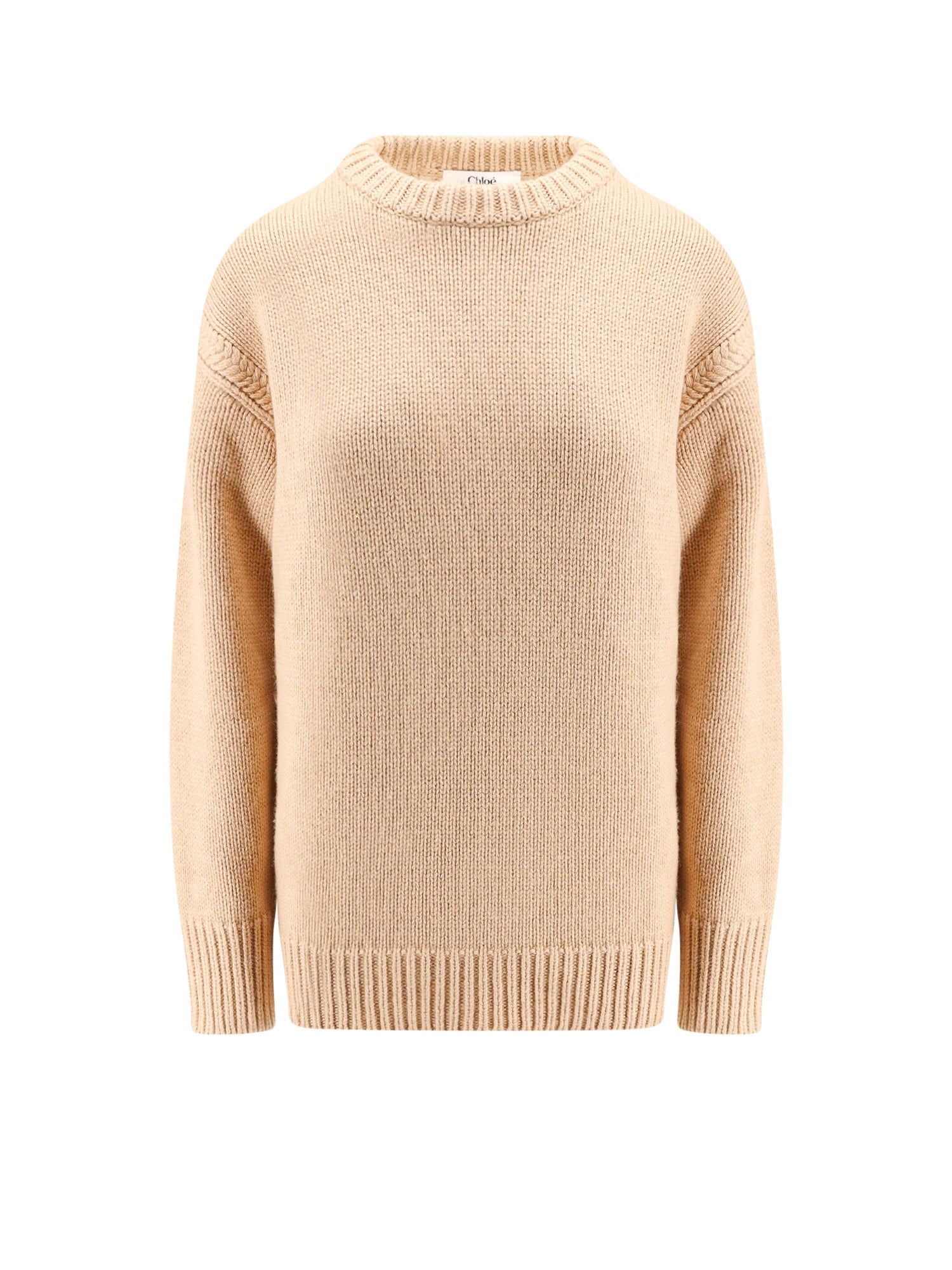 Chloé-Maglia in cotone e lana cashmere con dettaglio iconico in metallo-Donna