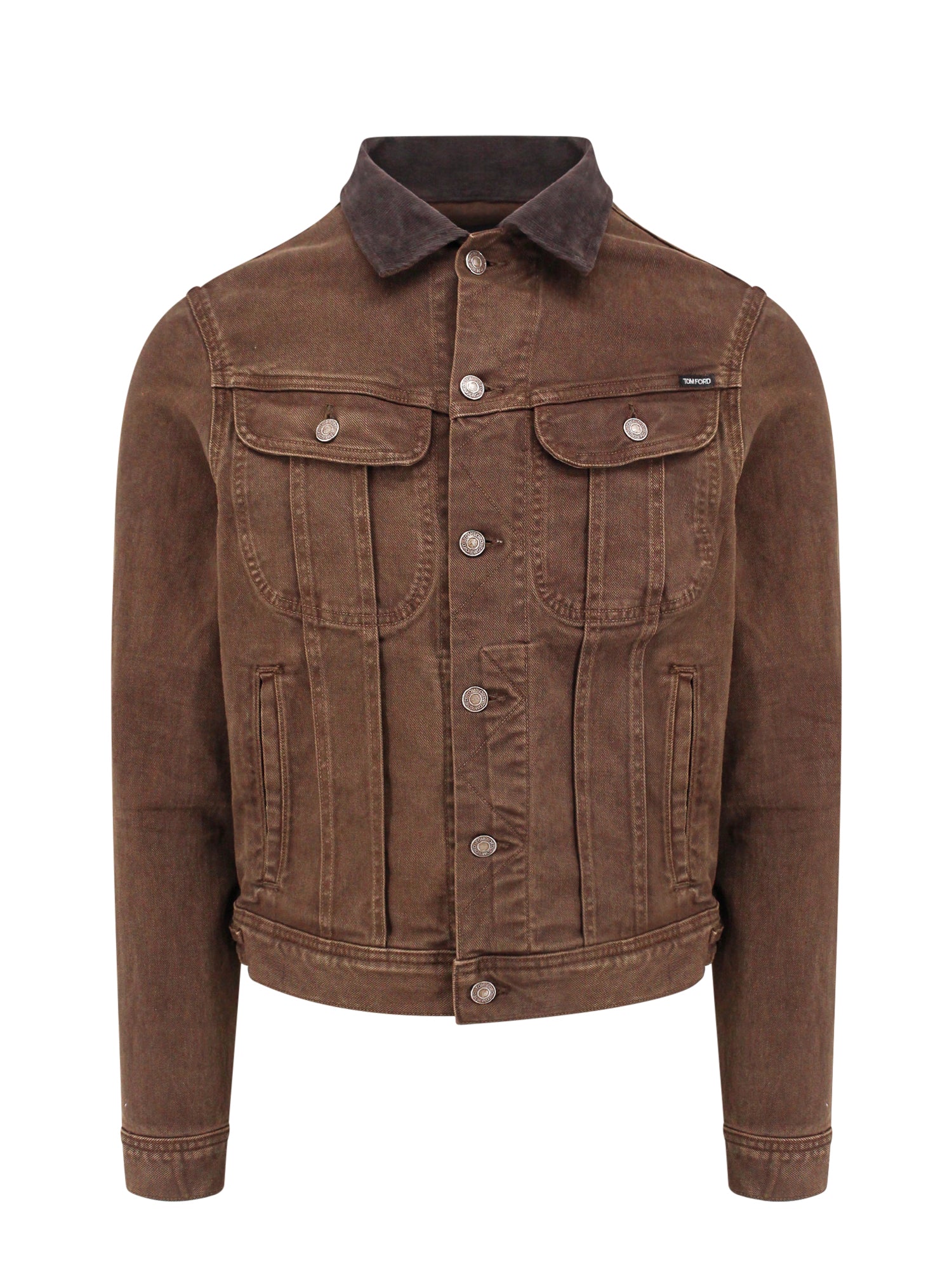 Tom Ford-Giubbino in denim brown con targhetta logo-Uomo