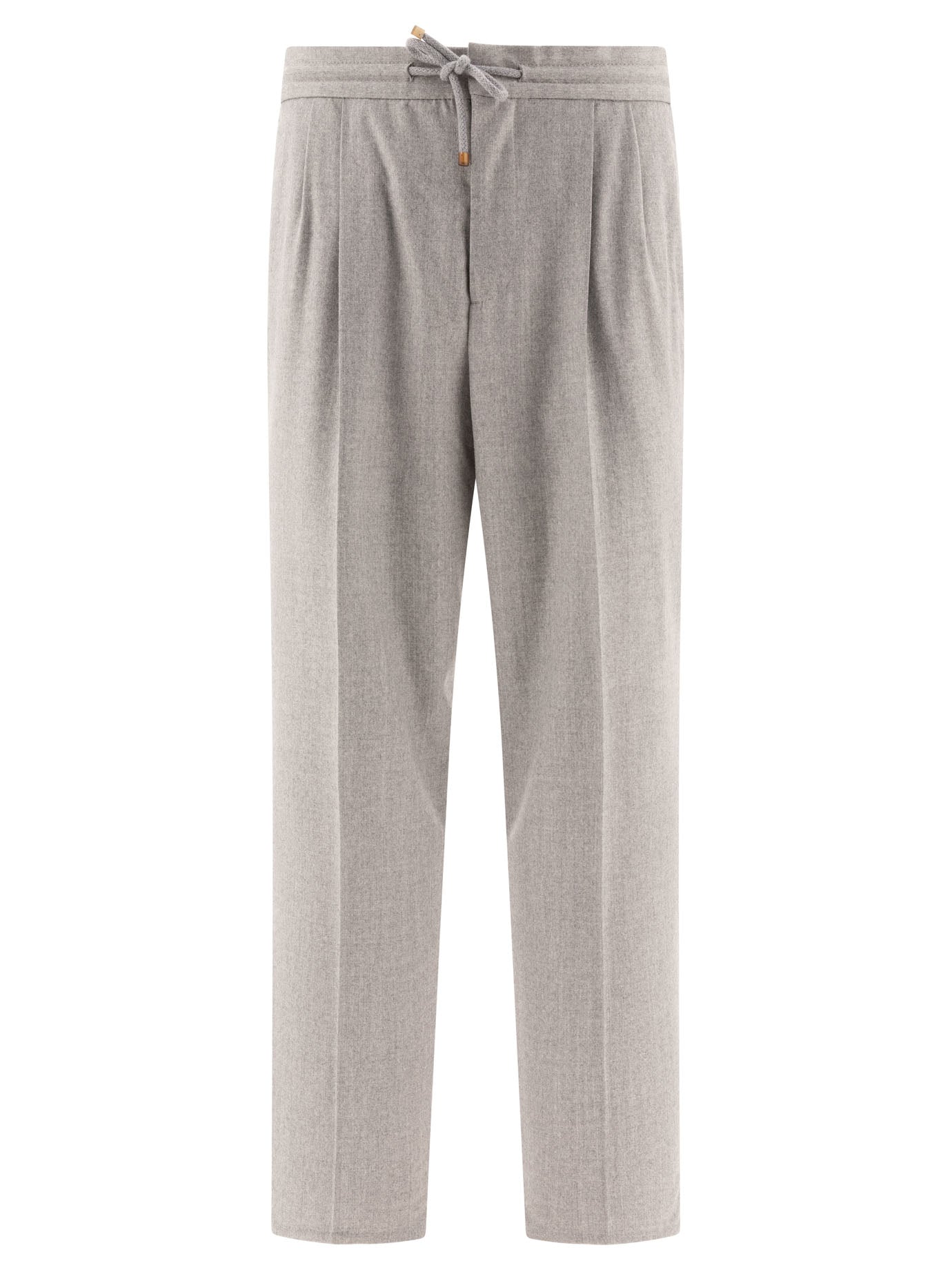 Brunello Cucinelli-With Drawstring And Double Pleats Trousers Grey-Uomo