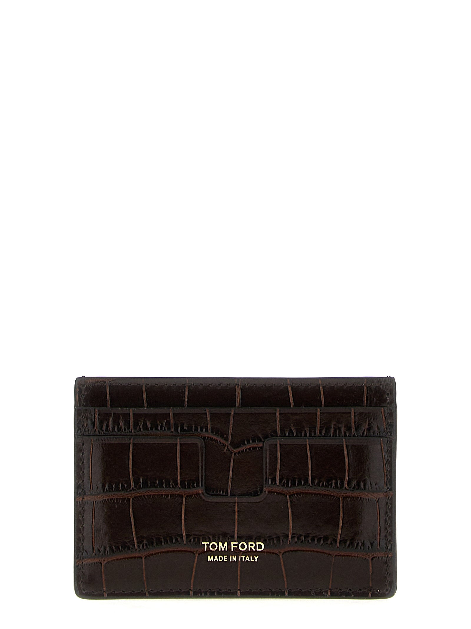 Tom Ford-Croc Print Card Holder Portafogli Marrone-Uomo