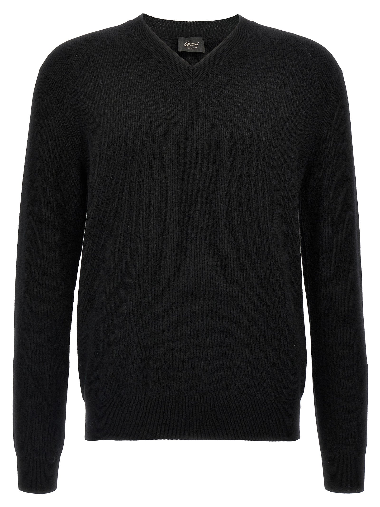 Brioni-V-Neck Sweater Maglioni Nero-Uomo